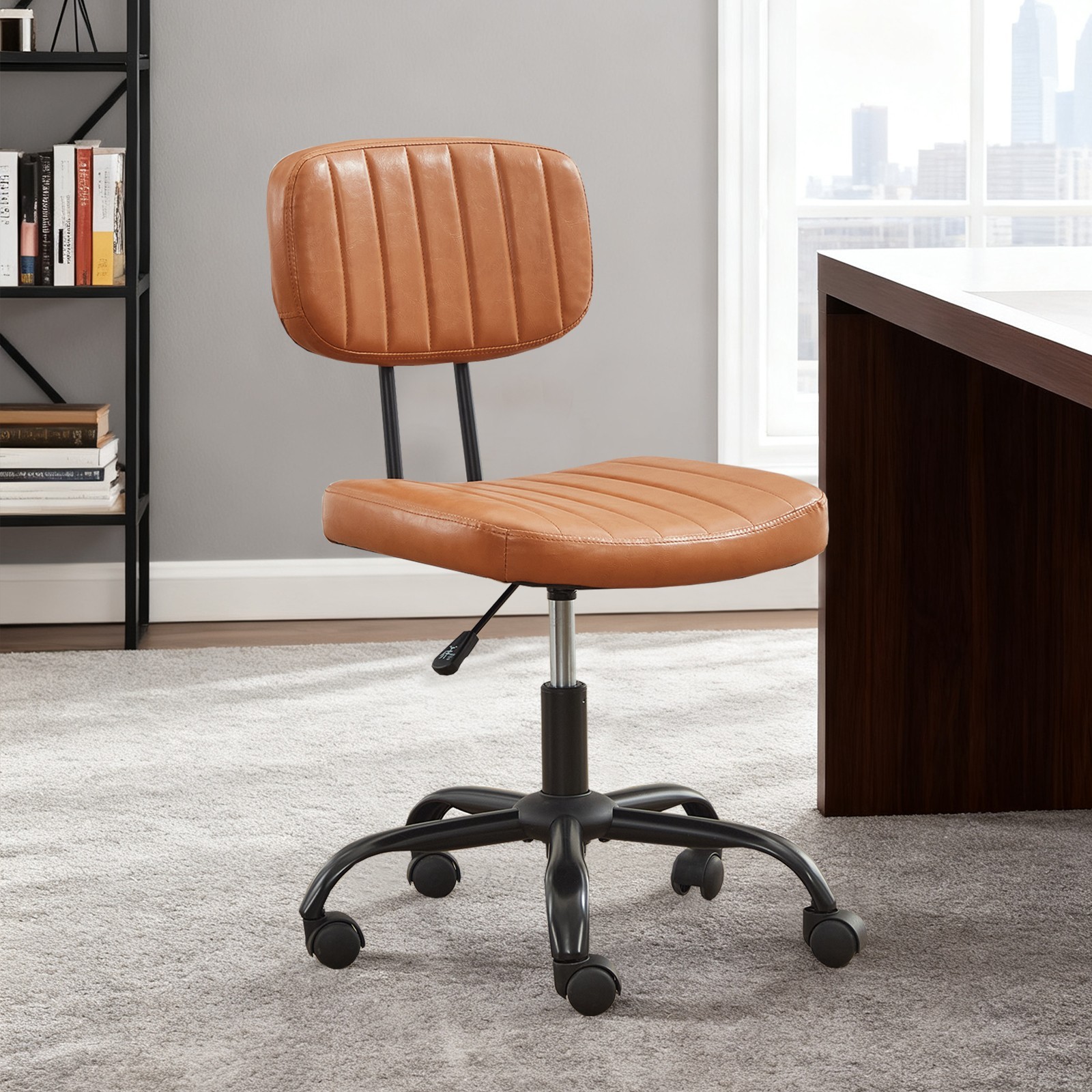 Home Office Desk Chair Comfy Armless Vanity Rolling Swivel Task Chair with Wheel