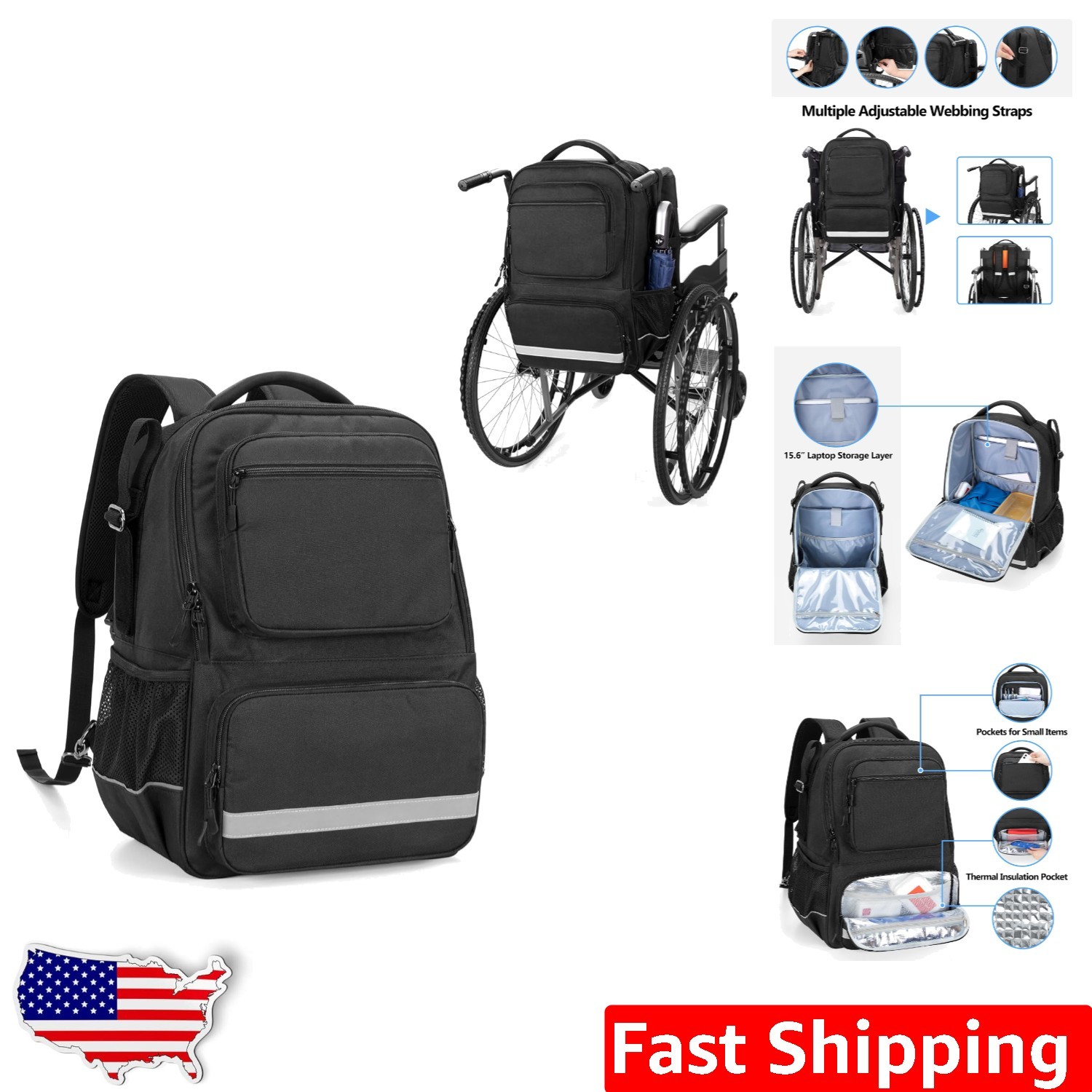 Wheelchair Backpack, Wheelchair Bag for Back of Chair, Wheelchair Bag to Hang...