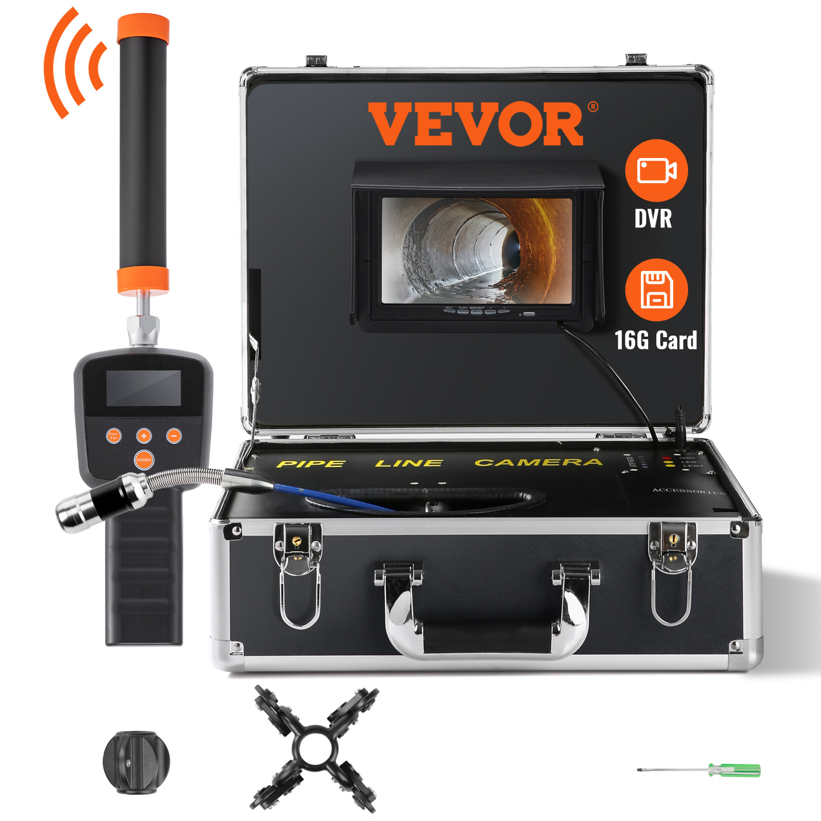 VEVOR 7" 30m/100ft Sewer Camera Pipe Inspection Camera 1000TVL 512Hz Locator