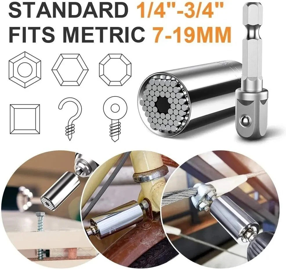 7-19mm Universal Magic Socket Multi Purpose Wrench Adapter Hand Drill Tool Set