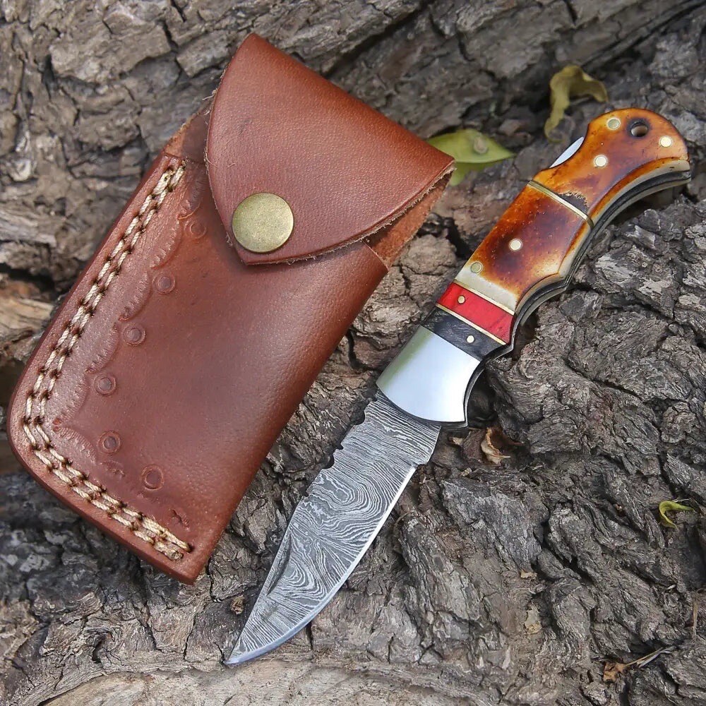 Folder Handmade Damascus Steel Folding Blade Pocket Knife Survival Hunting