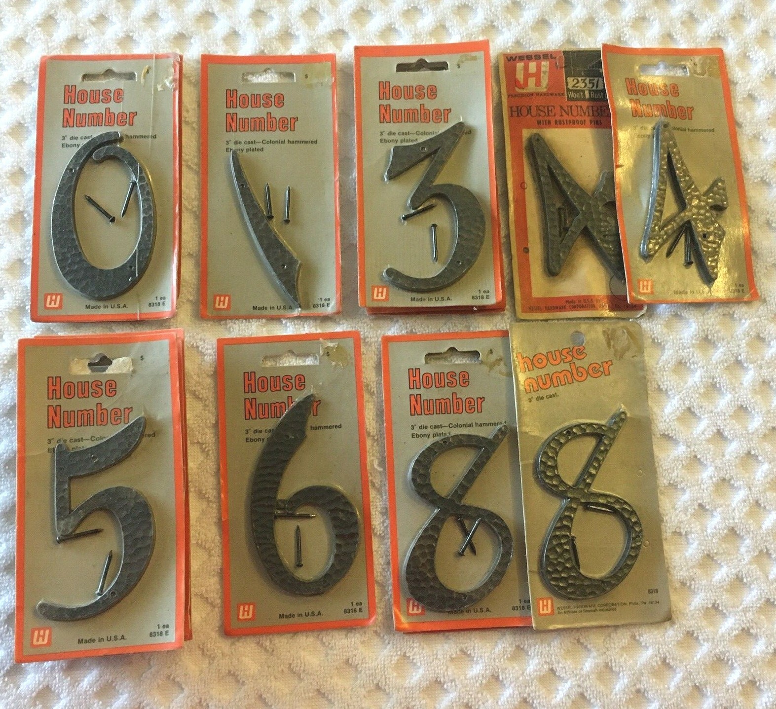 Wessel 3" Die Cast Colonial Hammered Ebony Plated House Number U.S.A. PICK ONE
