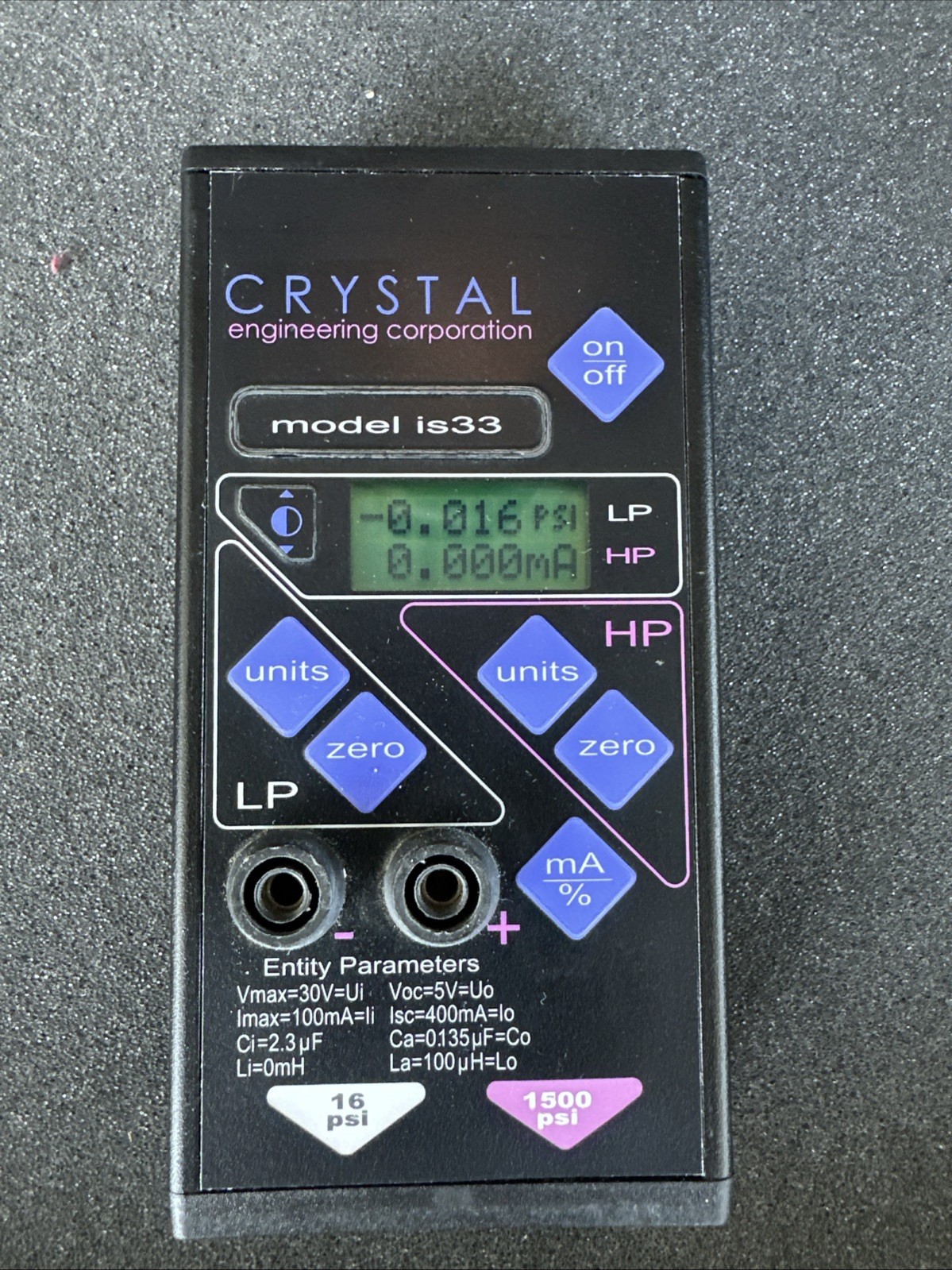 Crystal Engineering IS33 Pressure Calibrator Dual Sensor 16 / 1500 PSI