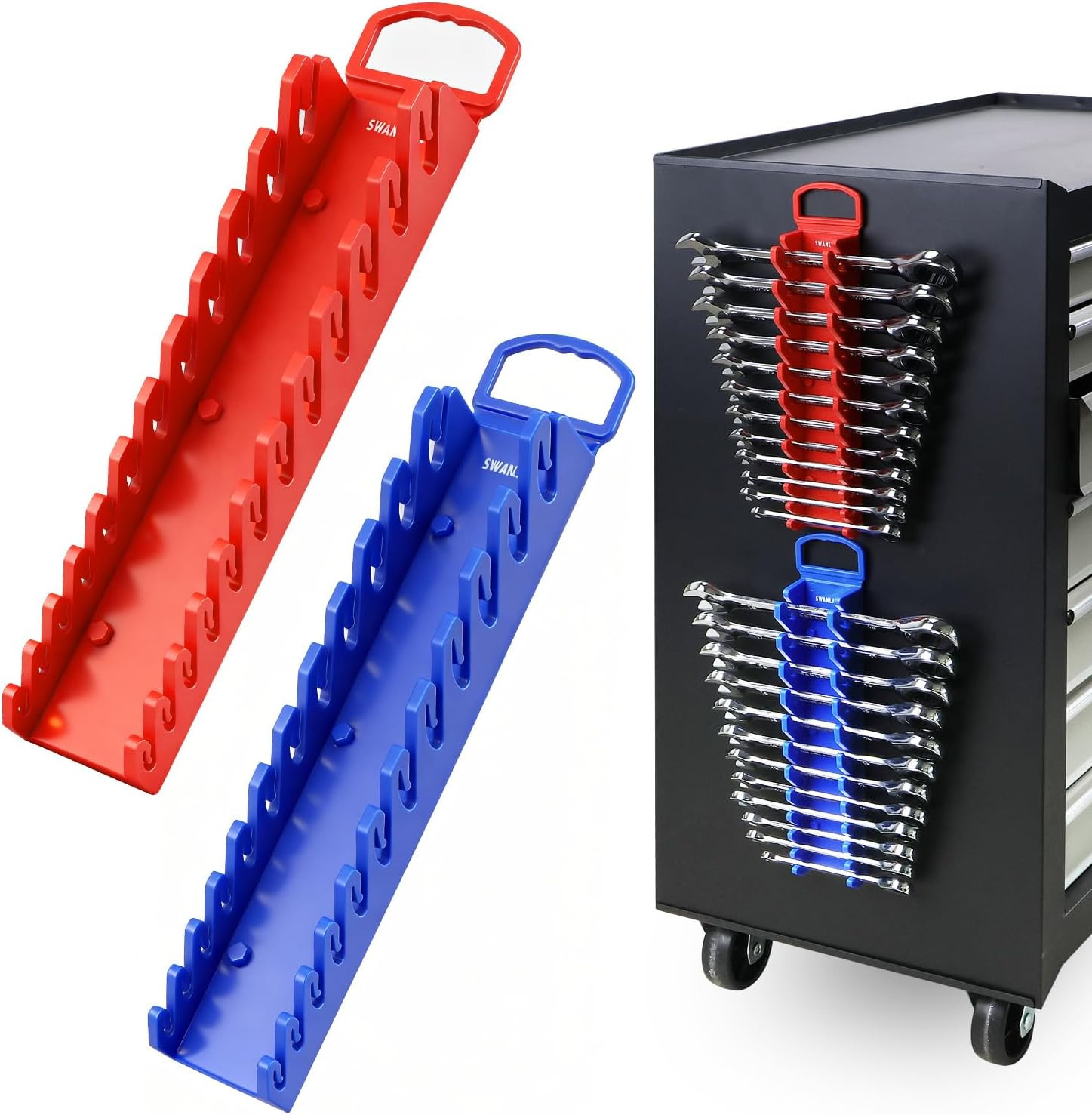SWANLAKE 2-Piece Magnetic Wrench Organizer Toolbox Holder, SAE , Metric Ratchet