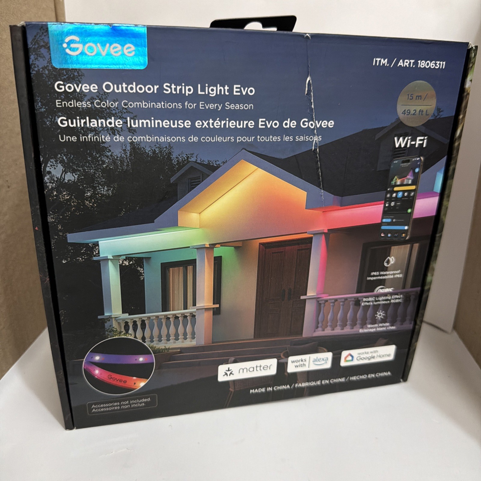 Govee Outdoor Strip Light Evo 49.2ft RGBIC Smart LED WiFi APP Waterproof
