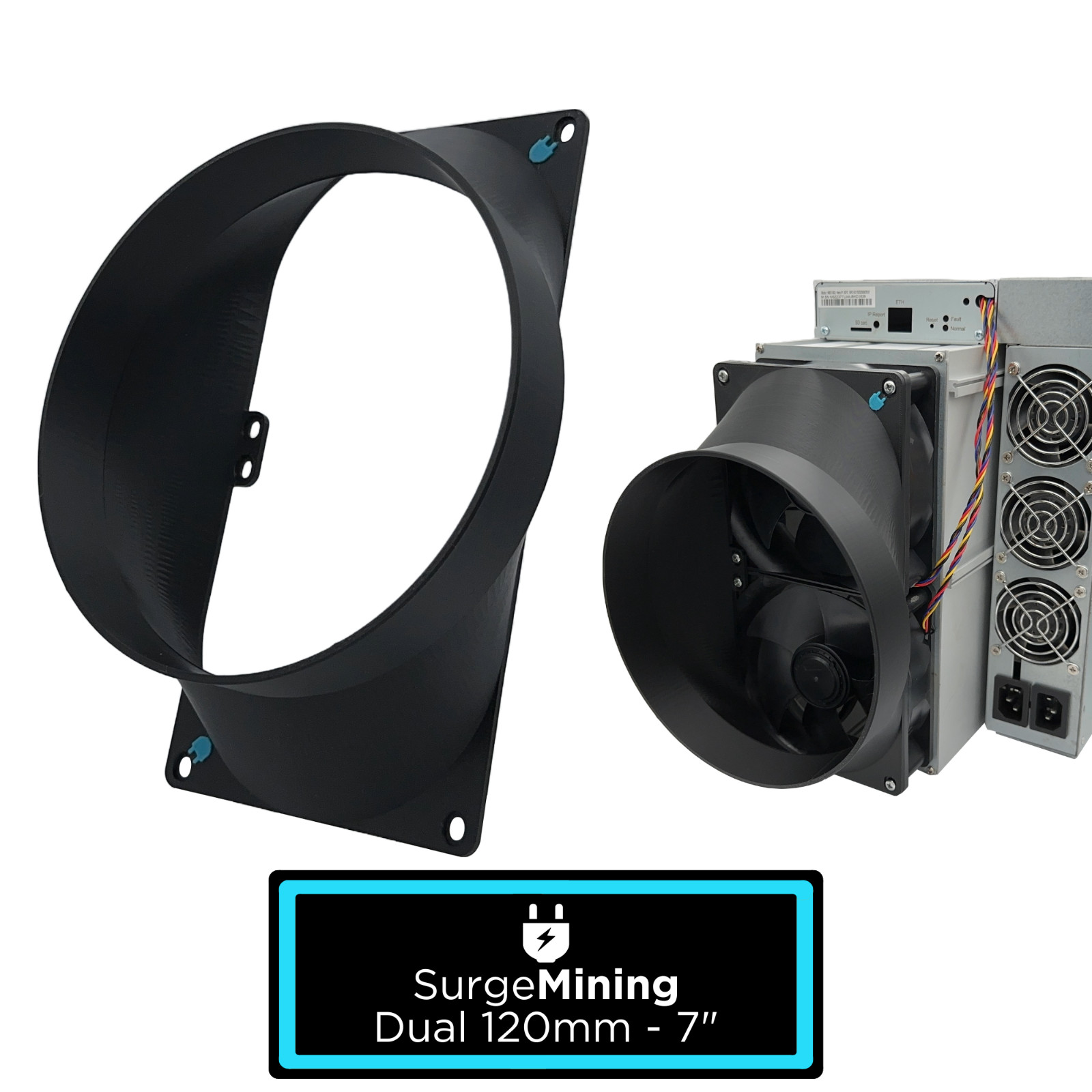 Dual 120mm to 7 Inch Max Fan Duct Intake Exhaust Silencer ASIC Crypto Antminer