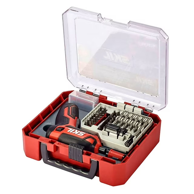 SKIL 4V PILOT SCREWDRIVER W/ 42 PIECE BIT KIT CASE *DISTRESSED PKG