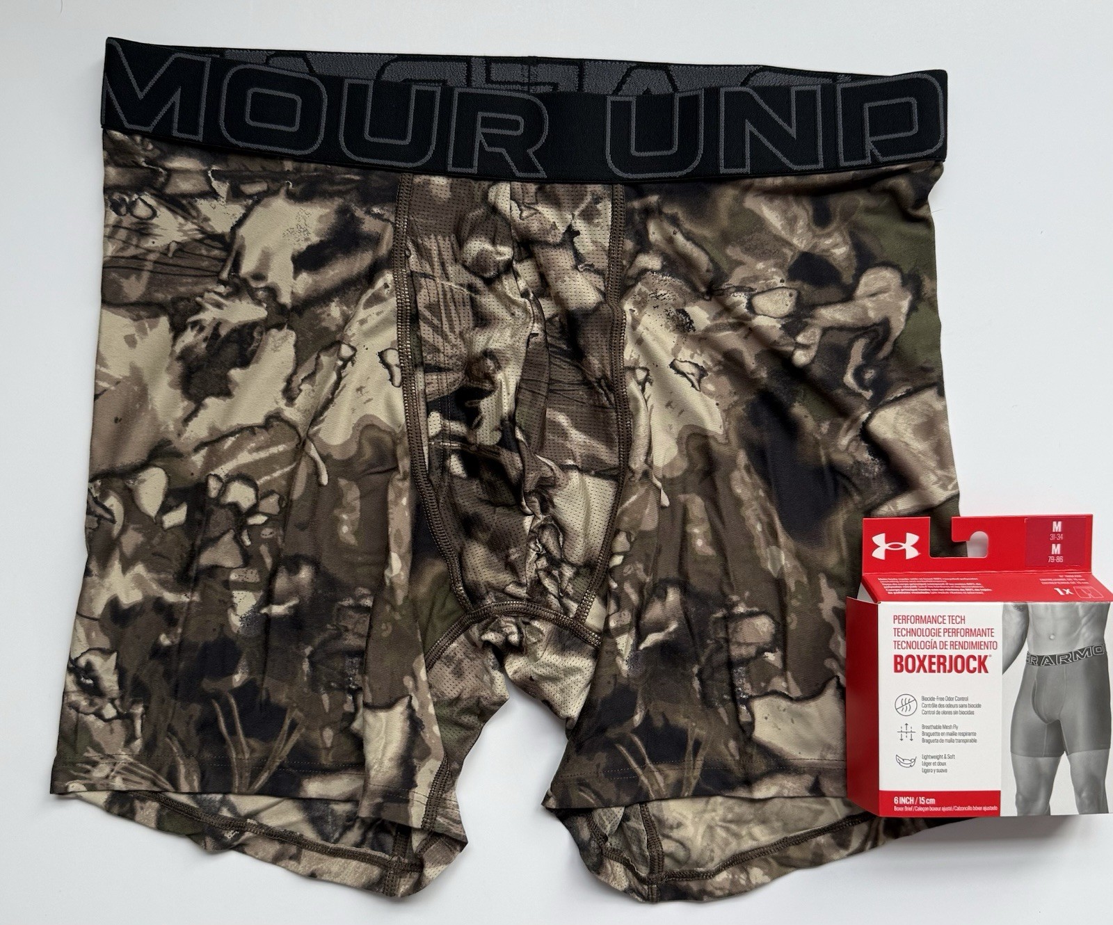 Under Armour Camo 6” Boxer Briefs Men’s Medium BoxerJock Performance Tech NWT