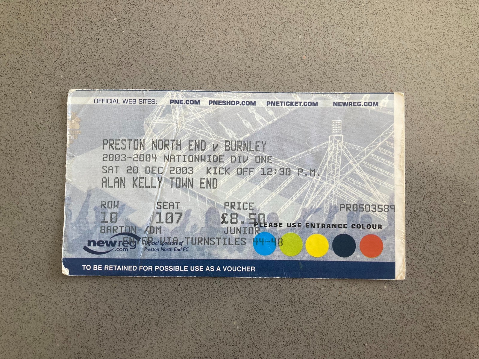 Preston North End v Burnley 2003-04 Match Ticket