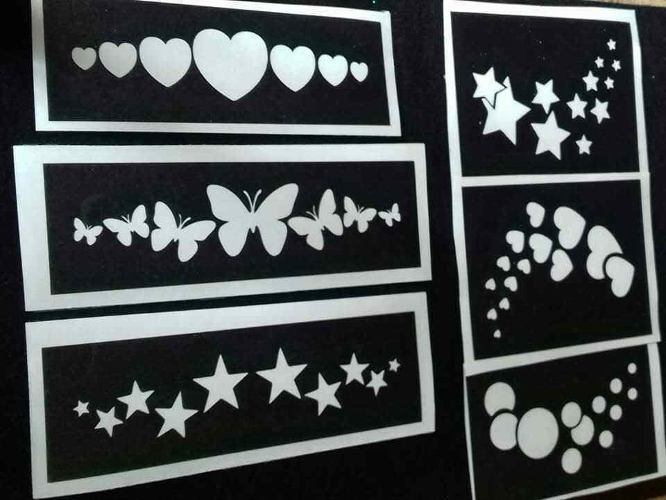 5 - 200 bracelet & festivals stencil mix for glitter tattoo / henna hearts star