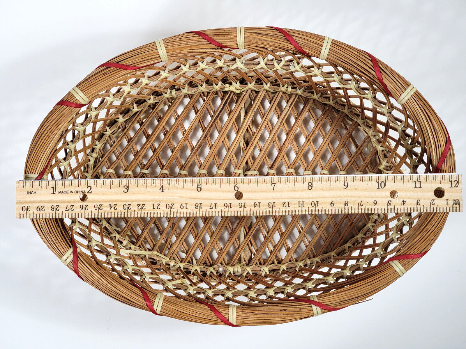 Decorative Wicker & Bamboo Open-Weave Bread Basket 12"x8"