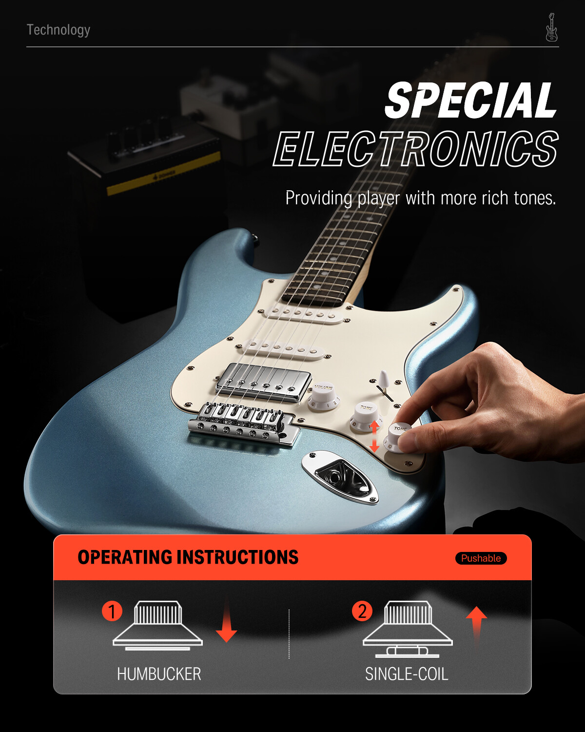 Donner 39" Electric Guitar HSS Coil Split Ice Blue Metallic Beginner Bundle