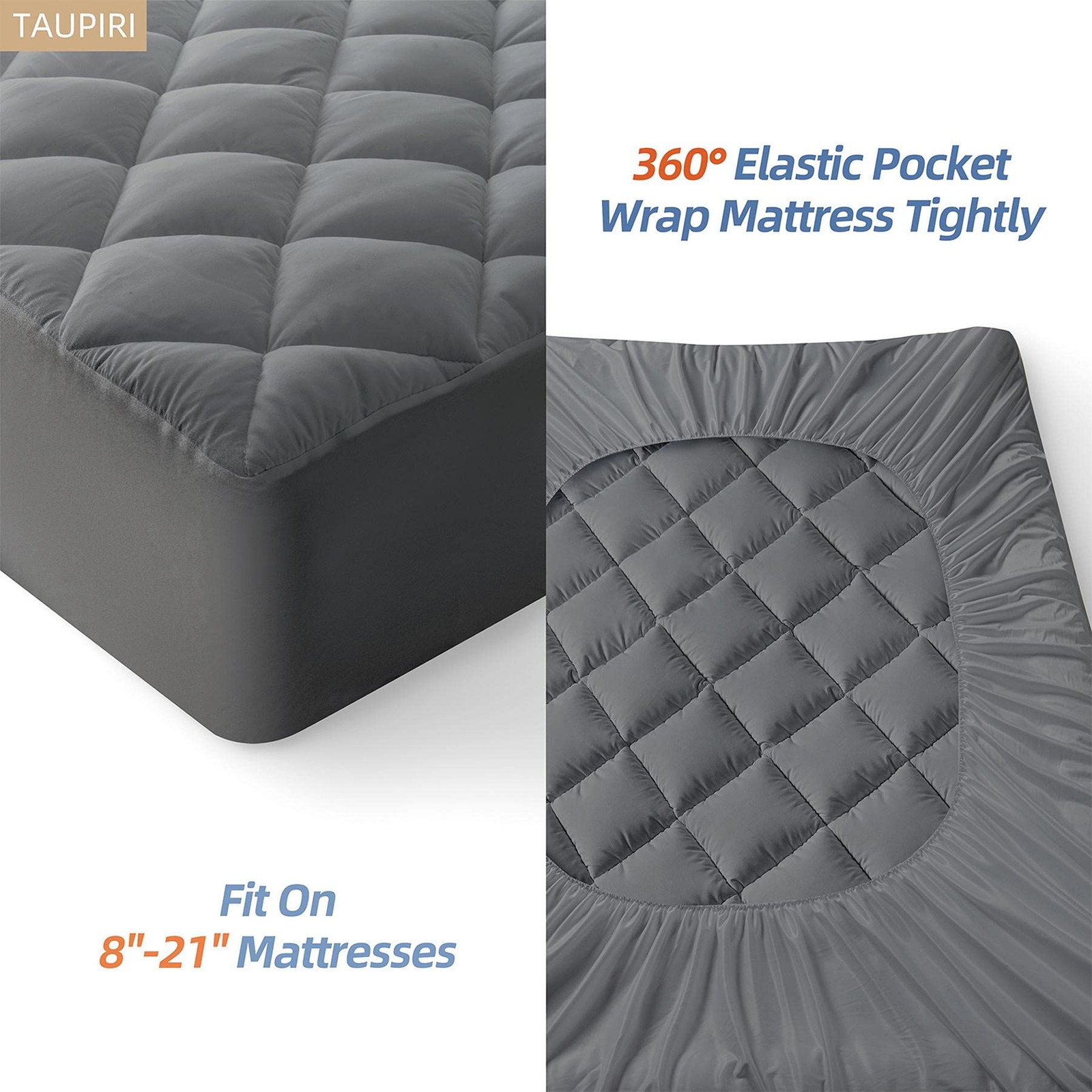 Taupiri Queen Quilted Mattress Pad Cover with Deep Pocket Queen, Dark Gray