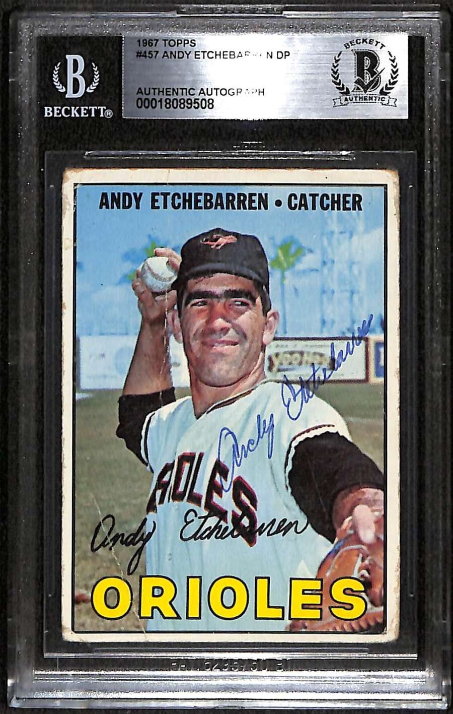 1967 Topps 457 Andy Etchebarren DP BGS Auto Autographed BAS Authentic C100219