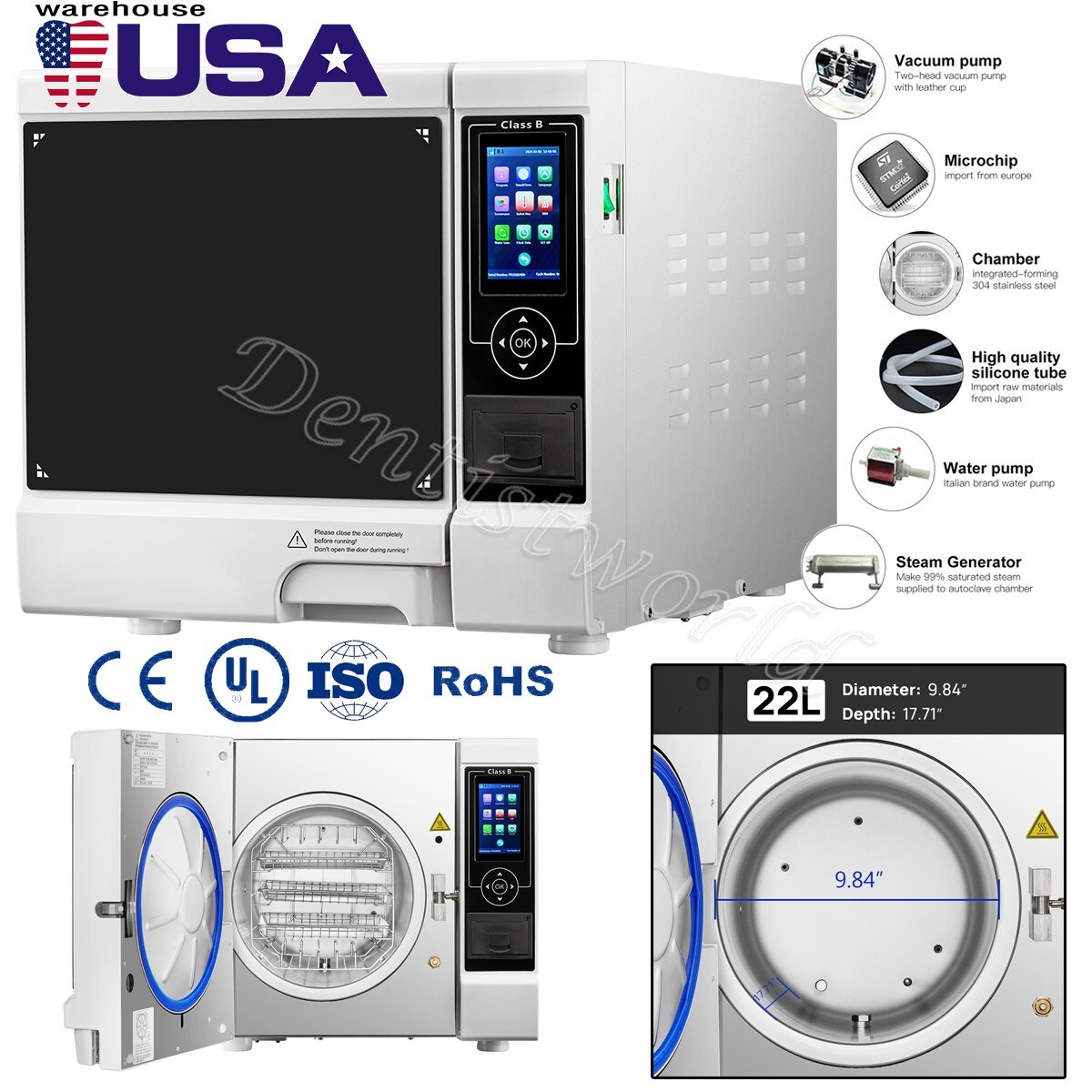 22L Dental Class B Autoclave Steam Sterilizer Medical Sterilization with Printer