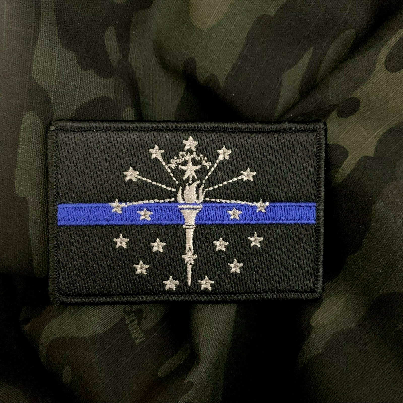 Subdued Thin Blue Line Indiana State Flag Patch, Law Enforcement