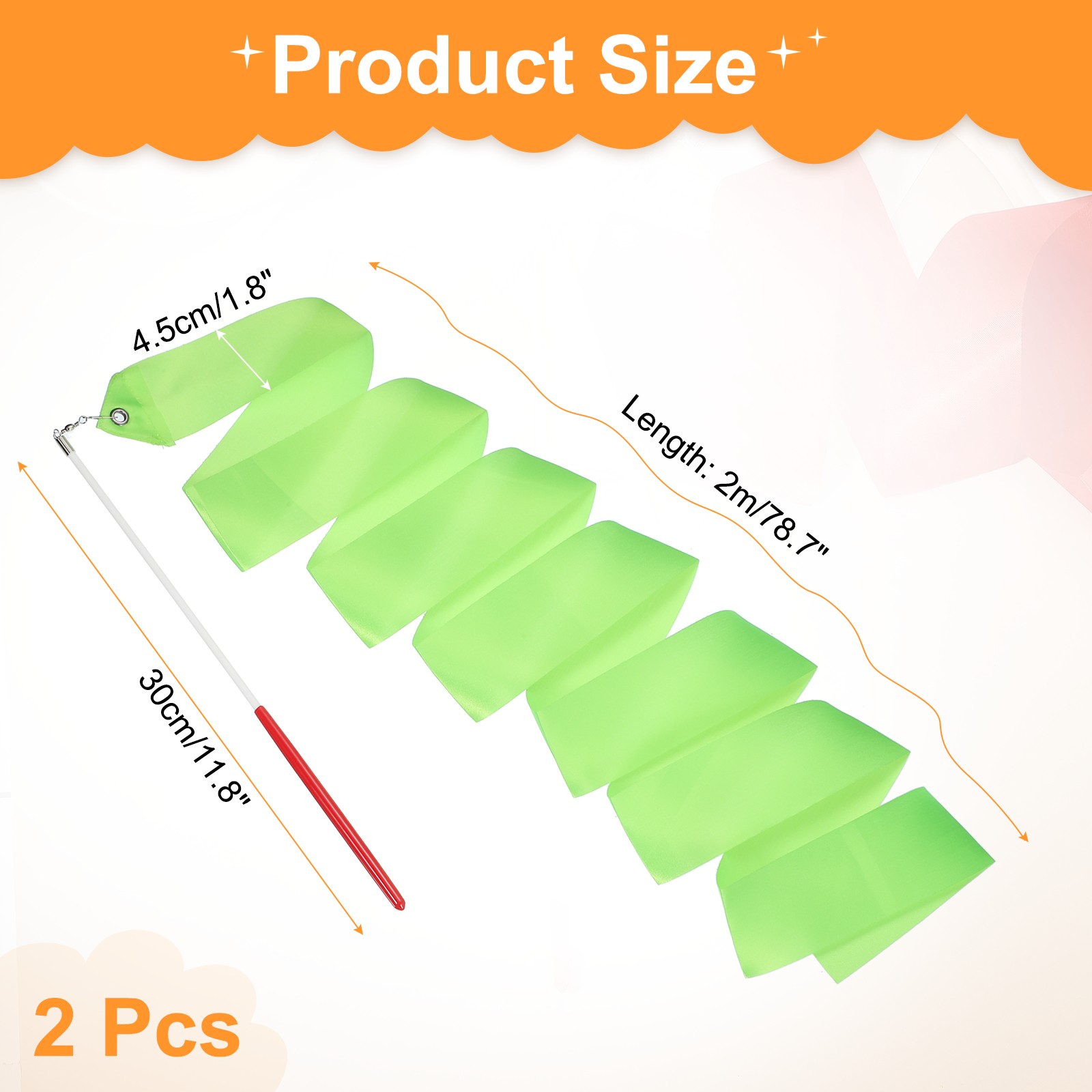 2Pcs Dance Ribbons 78.7" Rhythmic Dance Ribbon with Wands Green]