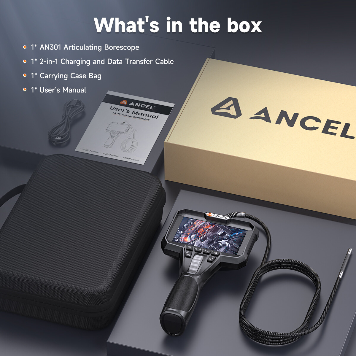 2-Way 210° Articulating Borescope Industrial Endoscope Inspection Camera 4.3''