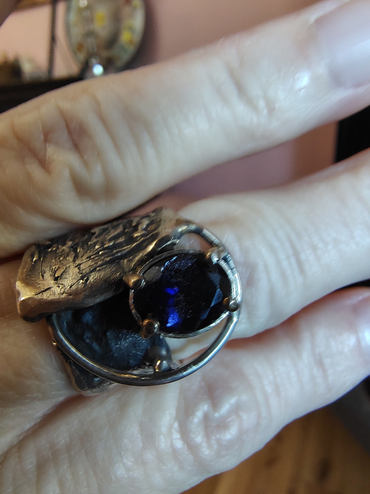 Handmade sterling cordierite ring