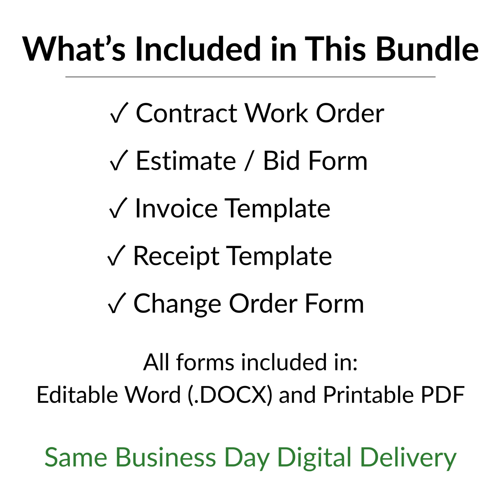 Editable Contractor Business Forms Bundle – Work Order, Invoice, Estimate & More