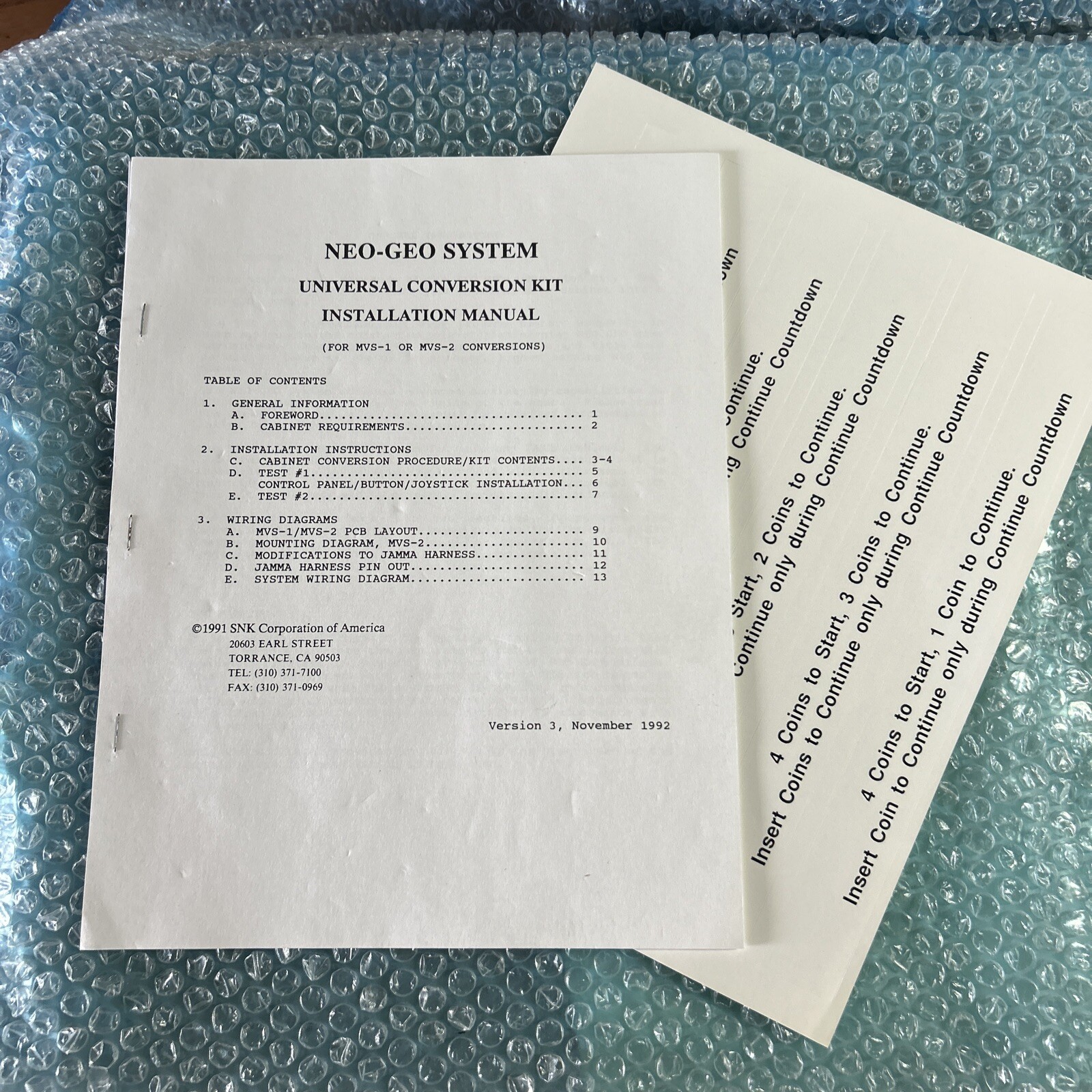 version 3 set w/ stickers Neo Geo MVs-1-2 Snk Video Arcade video game Manual
