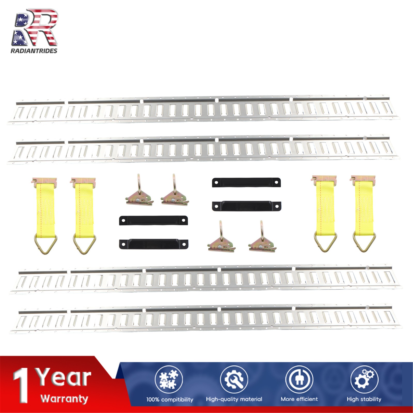 16 Pack 5' Silver Galvanized E-Track Tie Down Kit Rails Fit For Heavy Duty Steel