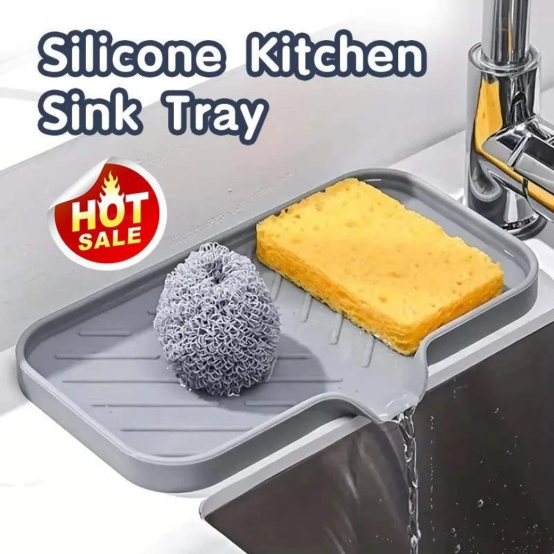 Silicone Faucet Mat Sink Tray Soap Sponge Holder Drain Pad Splash Guard Kitchen