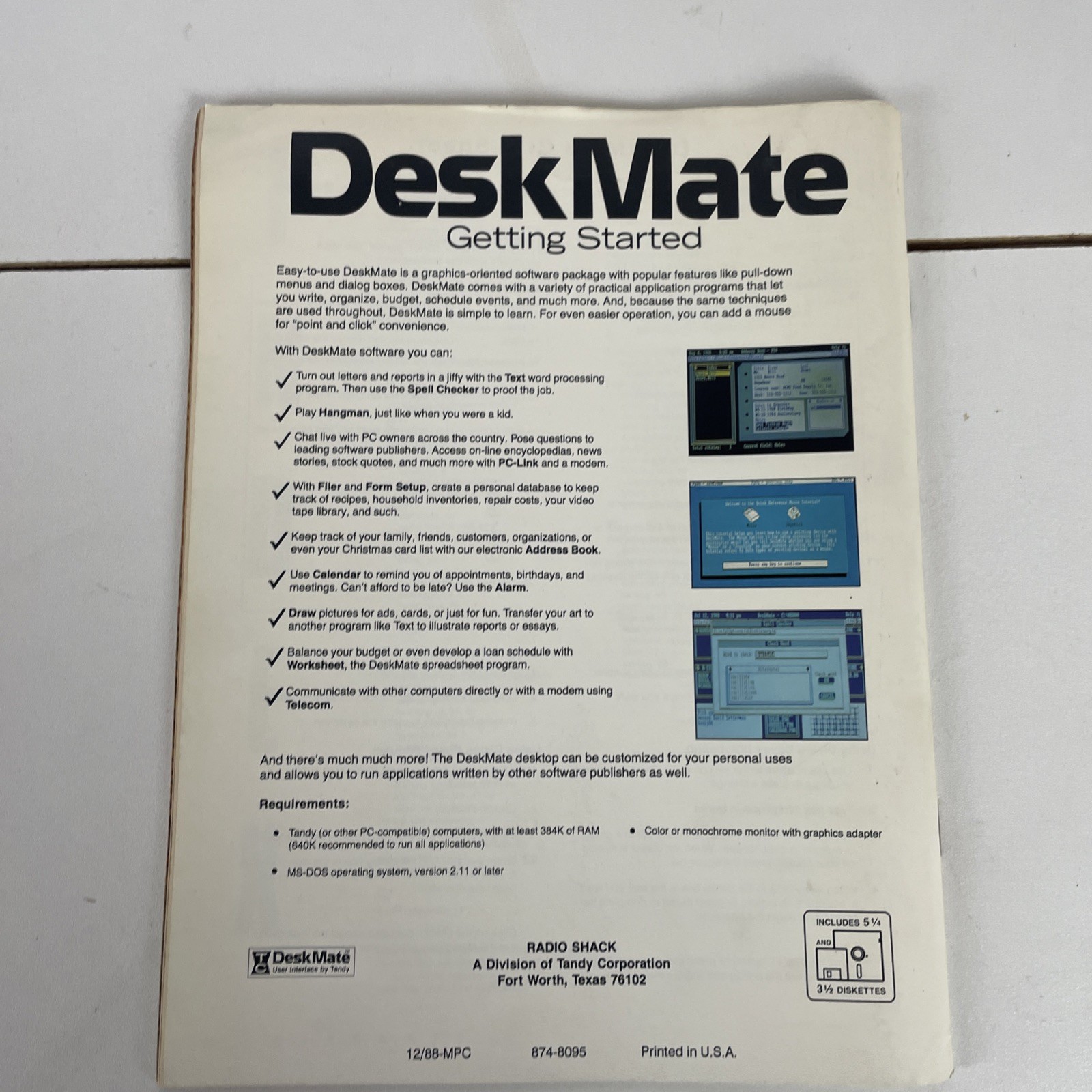 Tandy Deskmate Users Reference Manual 1988 Radio Shack Tandy Computer Manual
