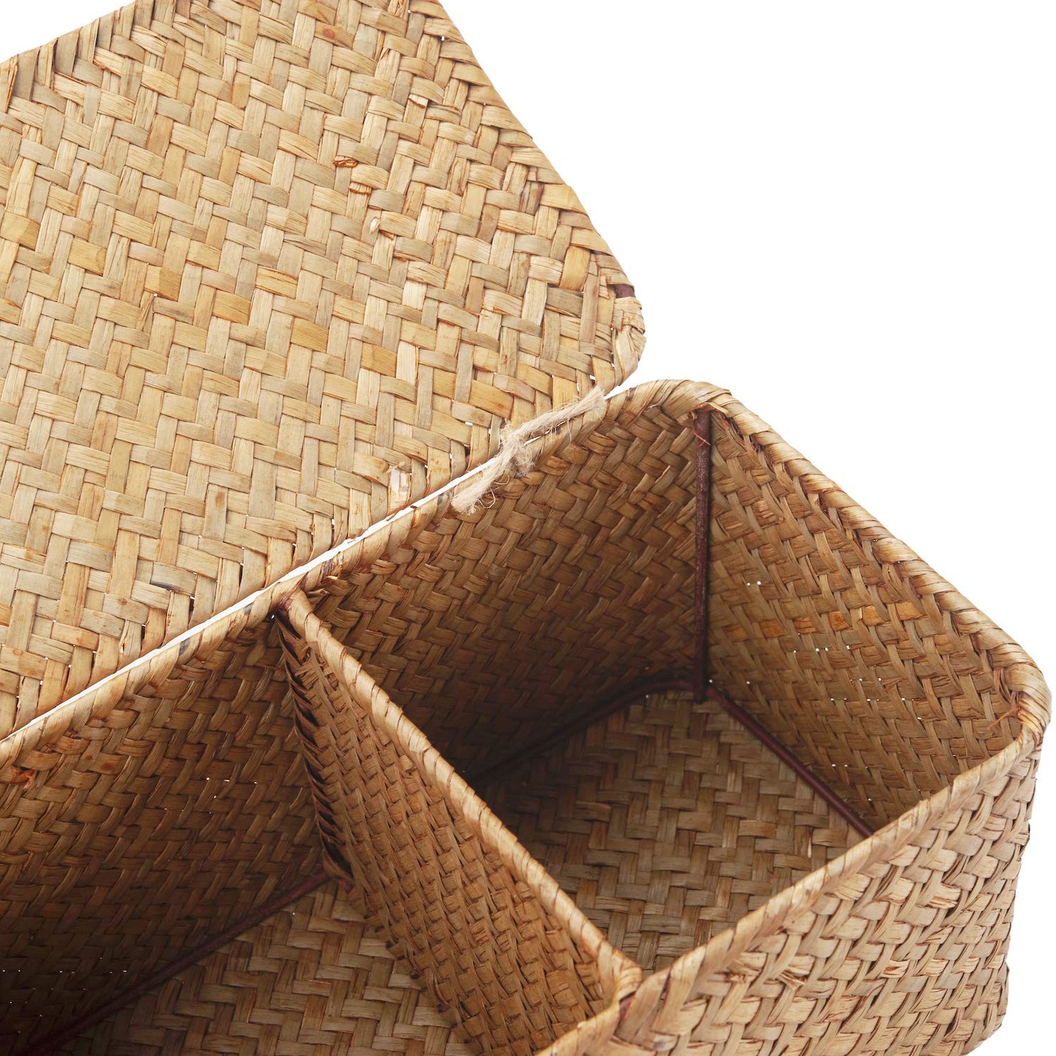 Seagrass Storage Basket with Lid Rectangular Small Woven Shelf Baskets with S...