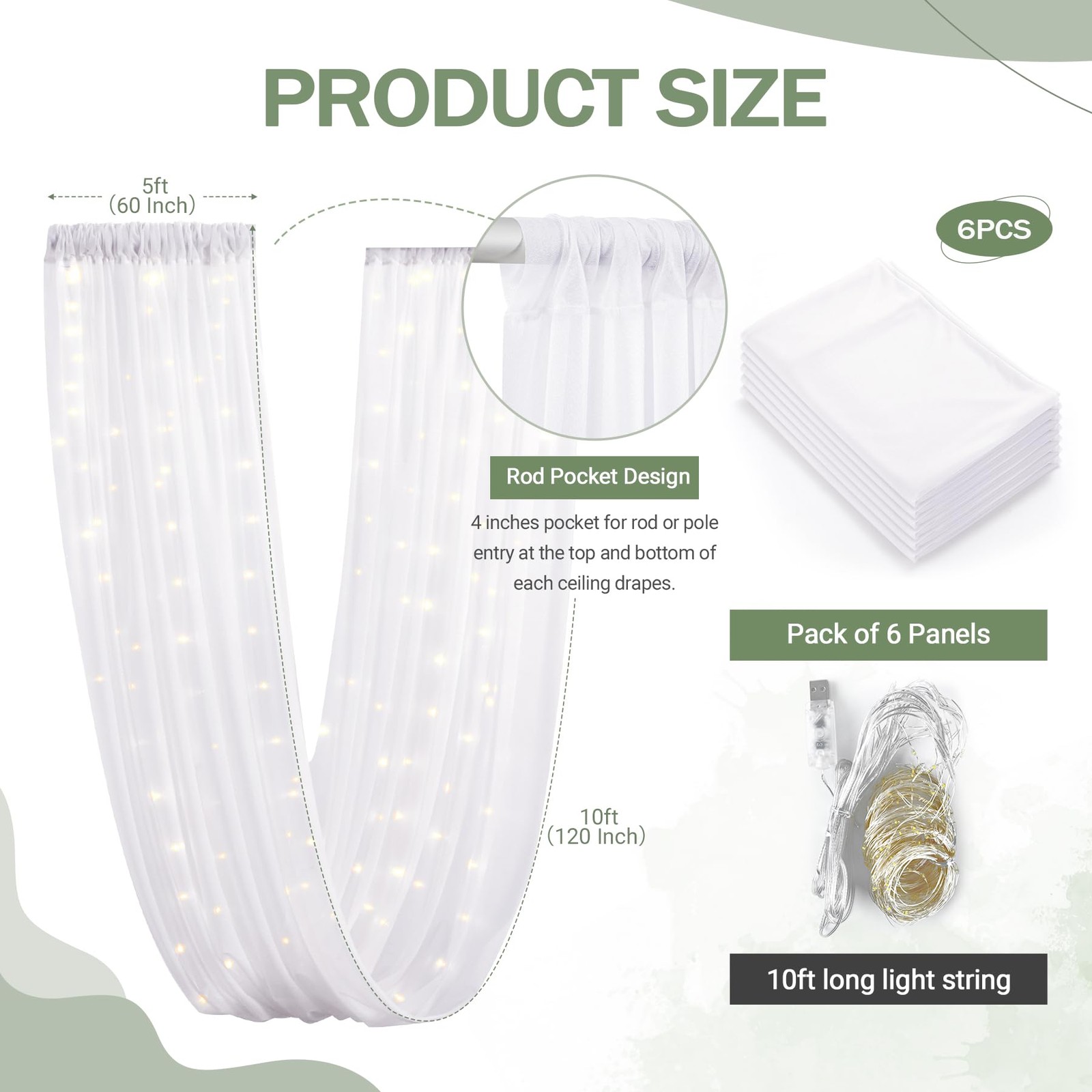Shillance 6 Panels White Ceiling Drapes Lights For Weddings Ceiling Drapes
