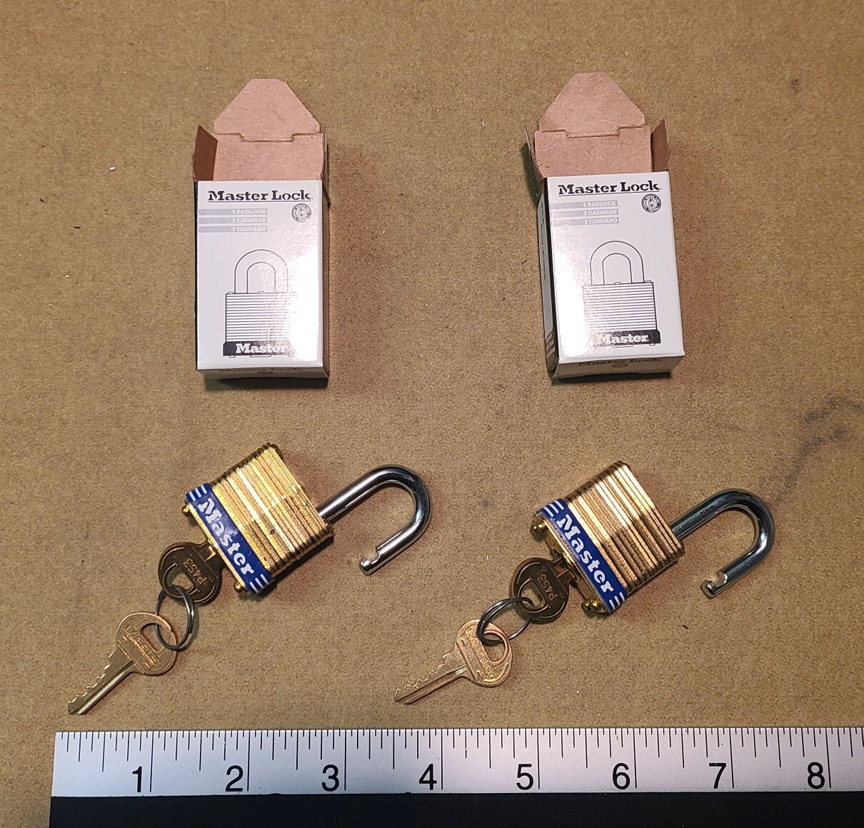 Master Lock model no. 8 gold colored mini padlocks - qty. 2 for 1 price - New