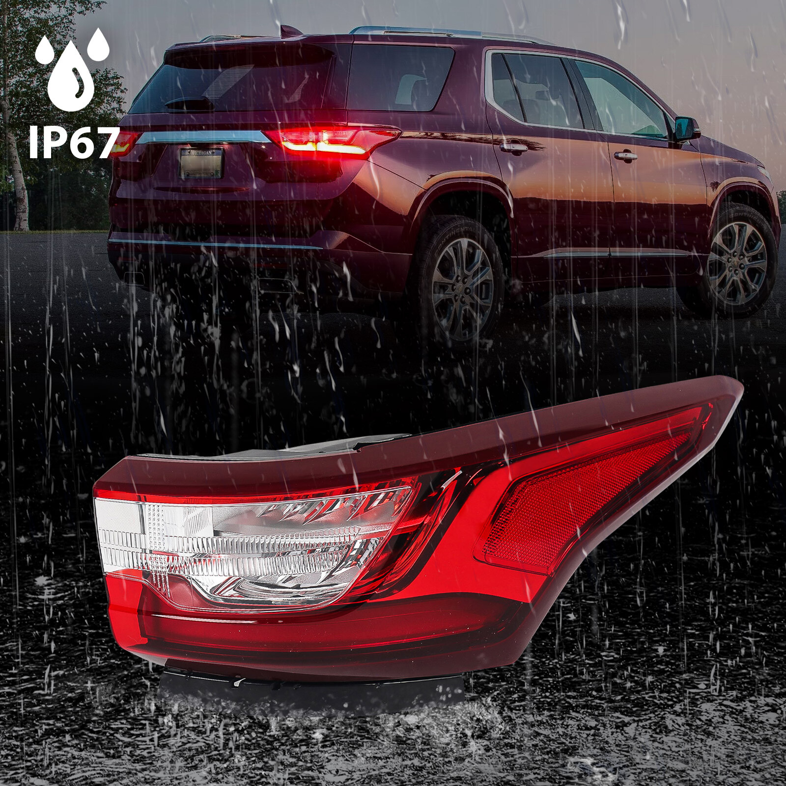 Outer LED Tail Light For 2018-2021 Chevrolet Traverse Brake Lamp Passenger Side