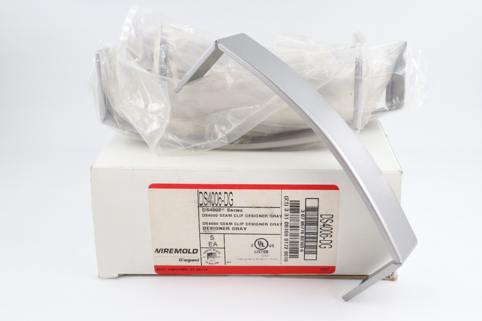 BOX OF 5 - WIREMOLD	DS4006-DG DS4000 RACEWAY SEAM CLIP FITTING, DESIGNER GRAY