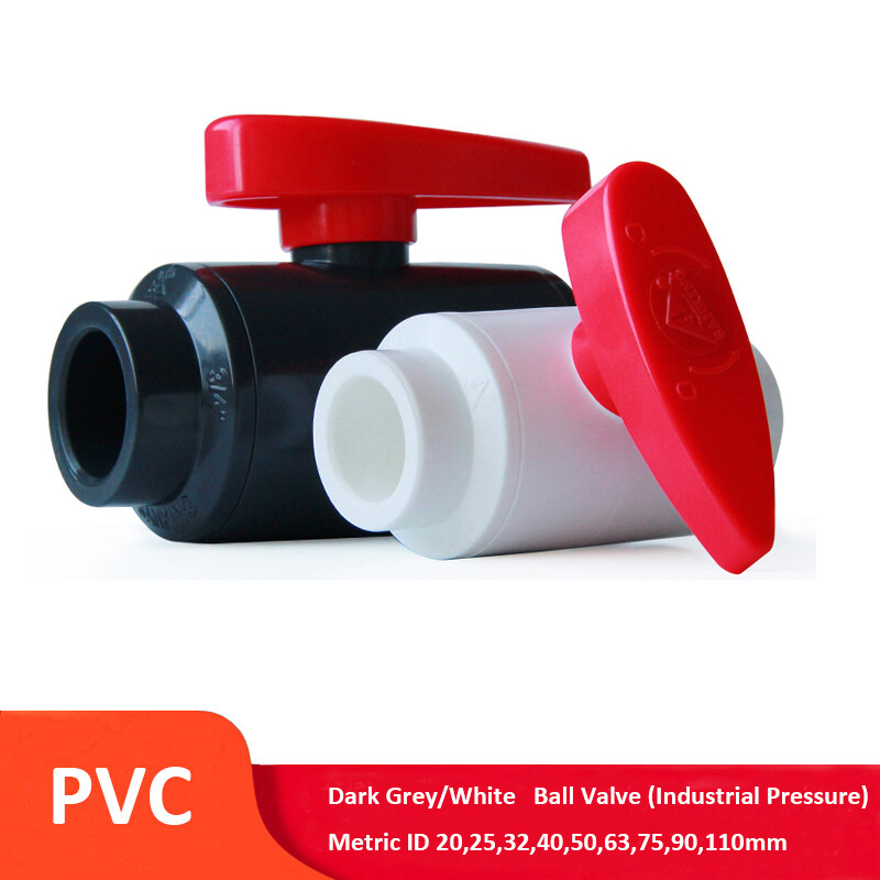 Dark Grey / White PVC 20-110mm Ball Valve Solvent Weld Industrial Pressure Grade