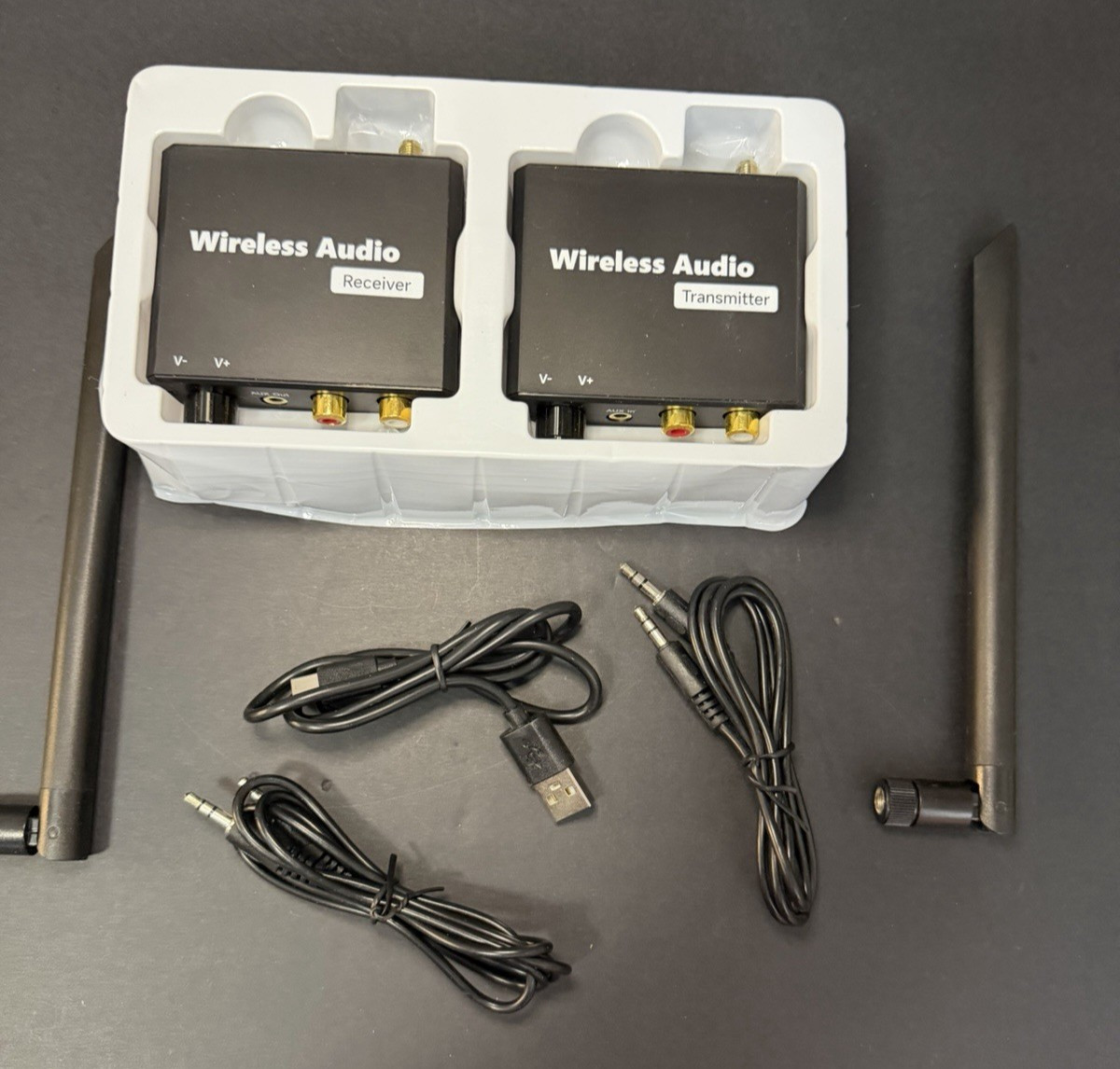 2.4G Wireless Audio Transmitter & Receiver Kit with 3.5mm AUX for TV & PC-Open
