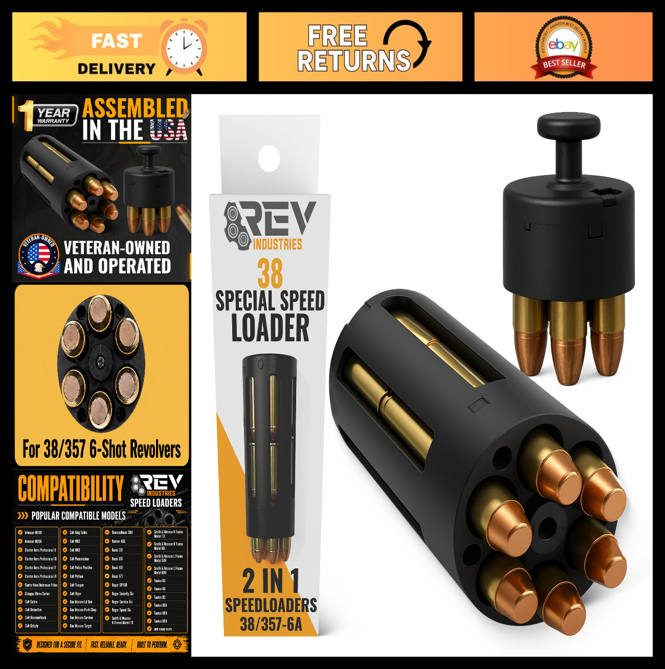 38 Special Speed Loader & 357 Magnum 6-Shot Revolver Reload Tool - 18 Round Capa