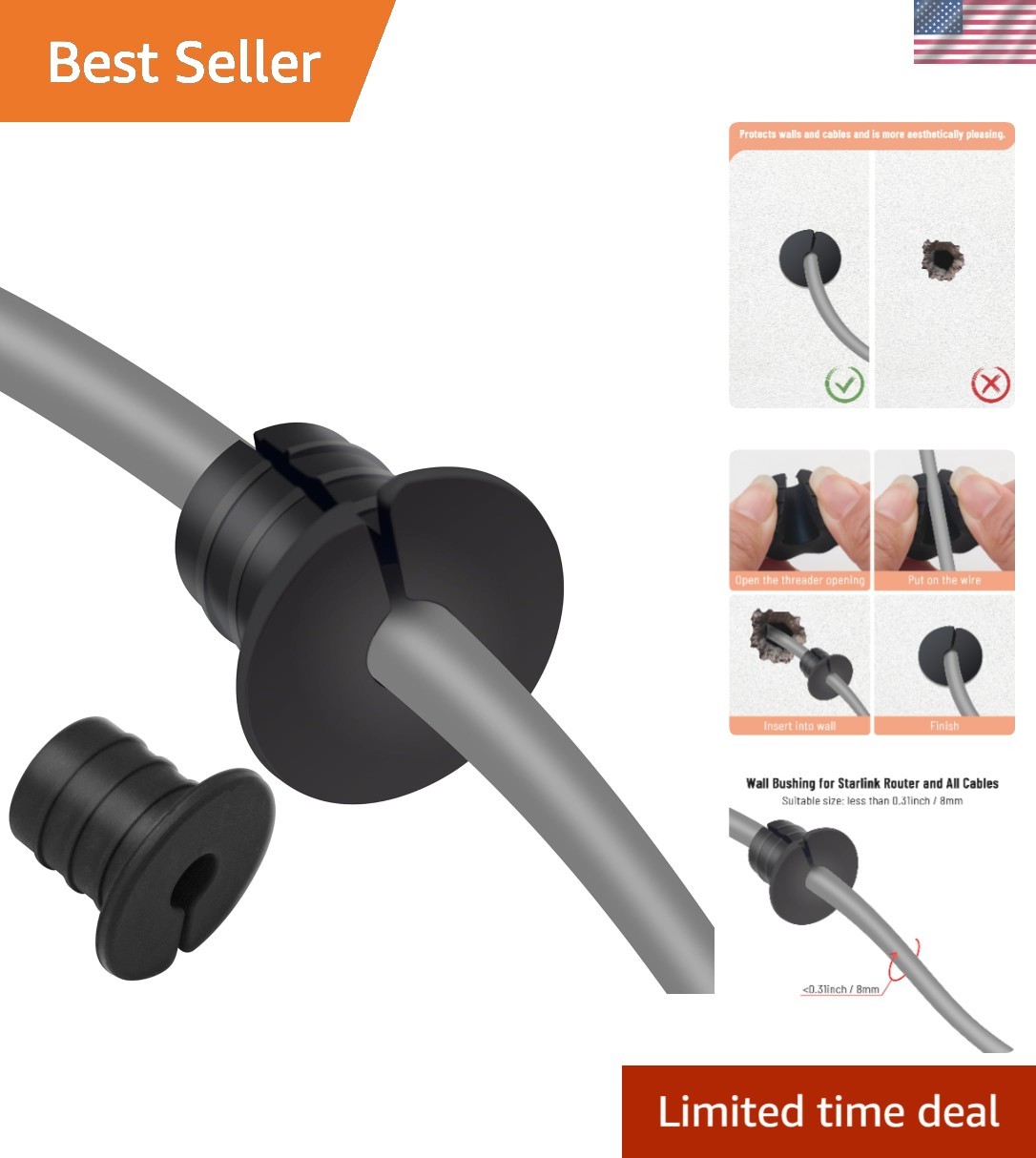 Starlink 3/4 Inch Silicone Wall Grommet Kit - Waterproof & Strong Cable Solution