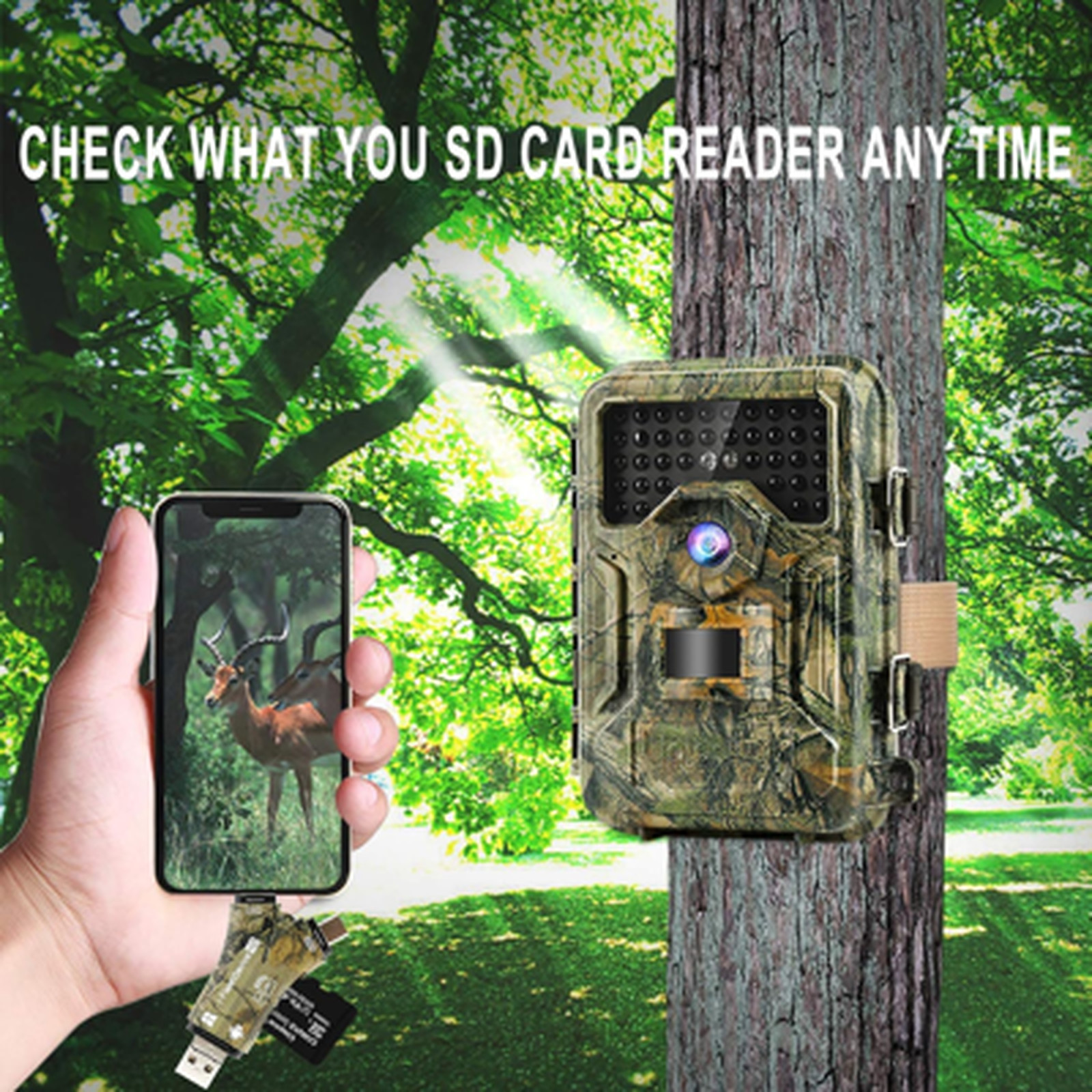 Trail Camera SD Card Reader Adapter 4 in 1 Lightning Type C Micro USB for iPhone