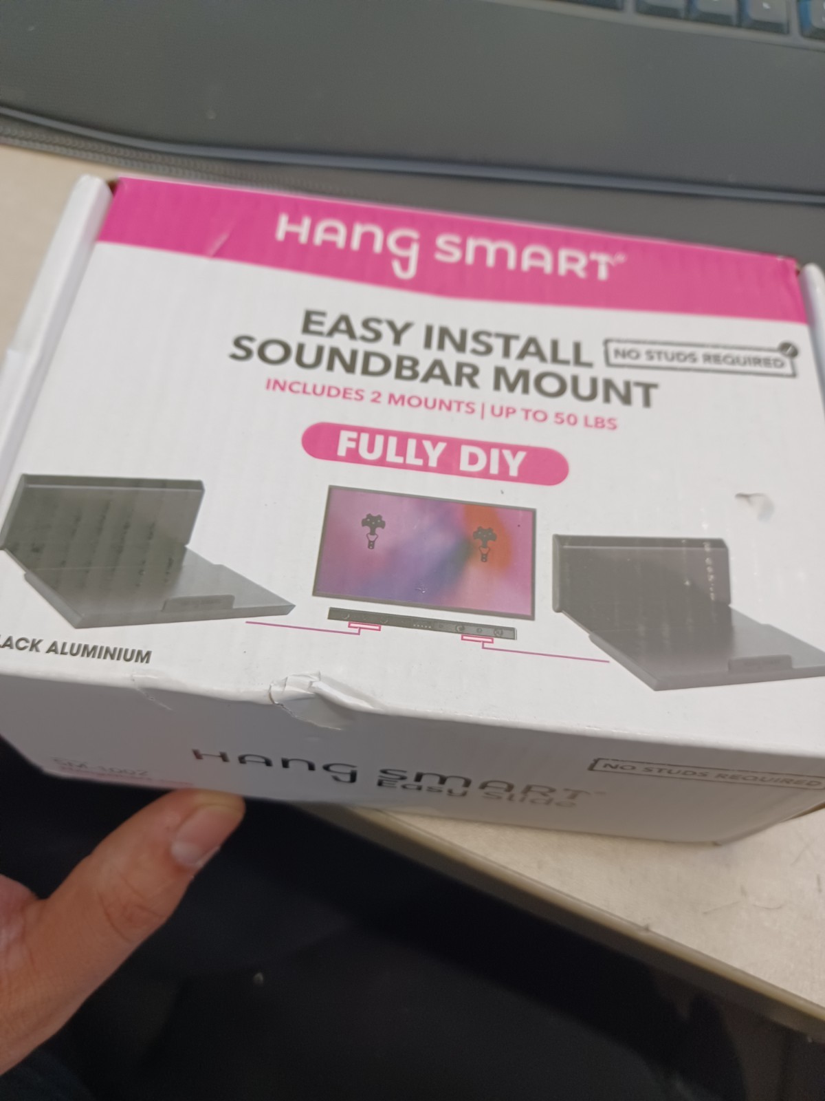 Hang Smart No Stud DIY Soundbar Mount (Black) SM-1002 SEALED