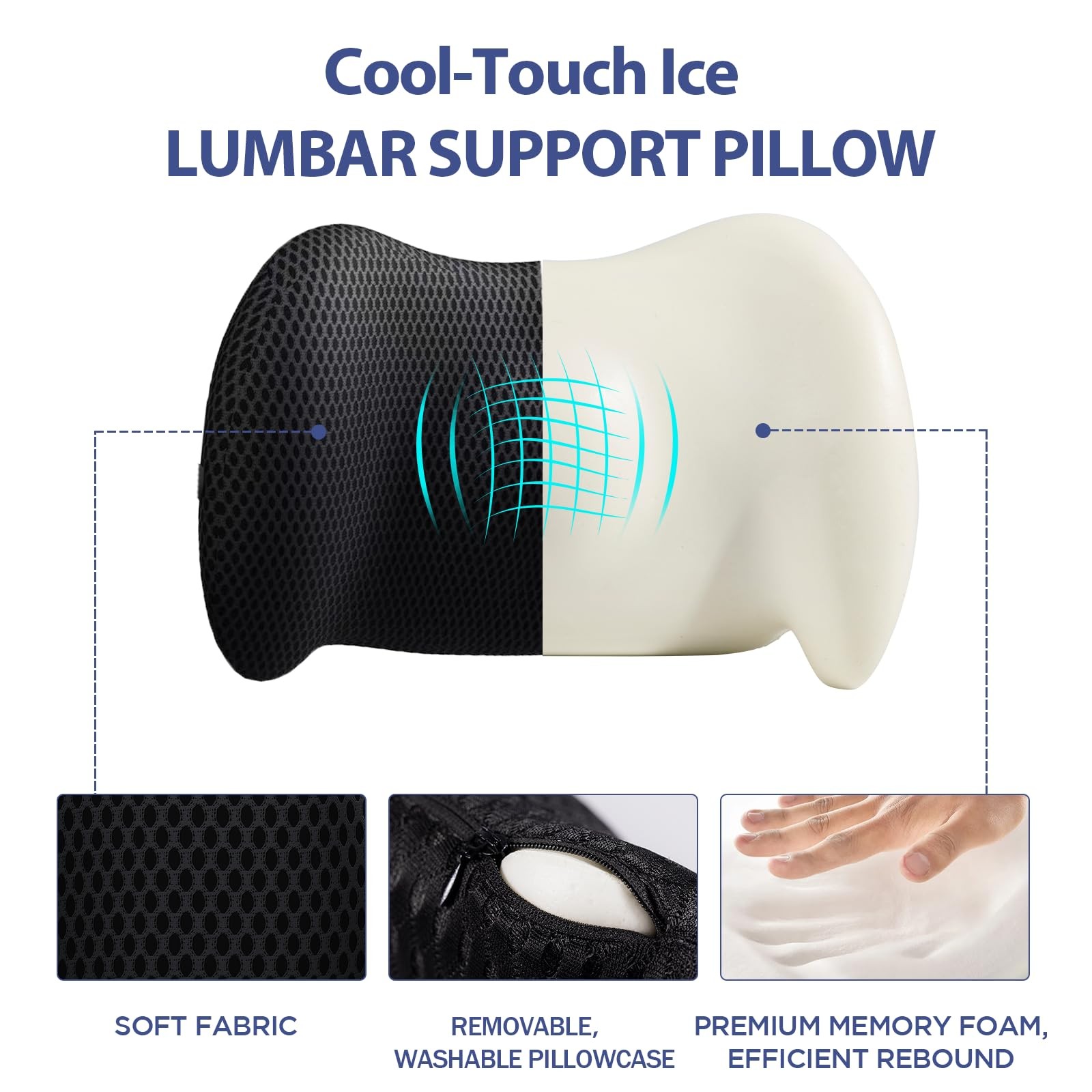 Lumbar Support Pillow for Office Chair, Car Lower Back Black
