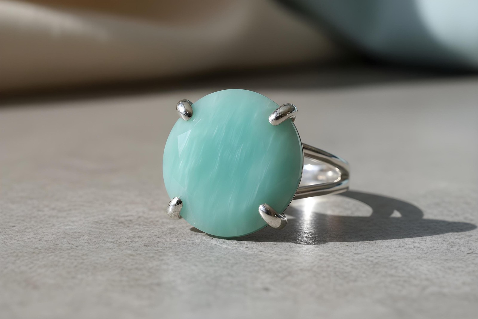 Amazonite Ring Anemone Jewelry Sterling Silver Round Cut Faceted Gemstone