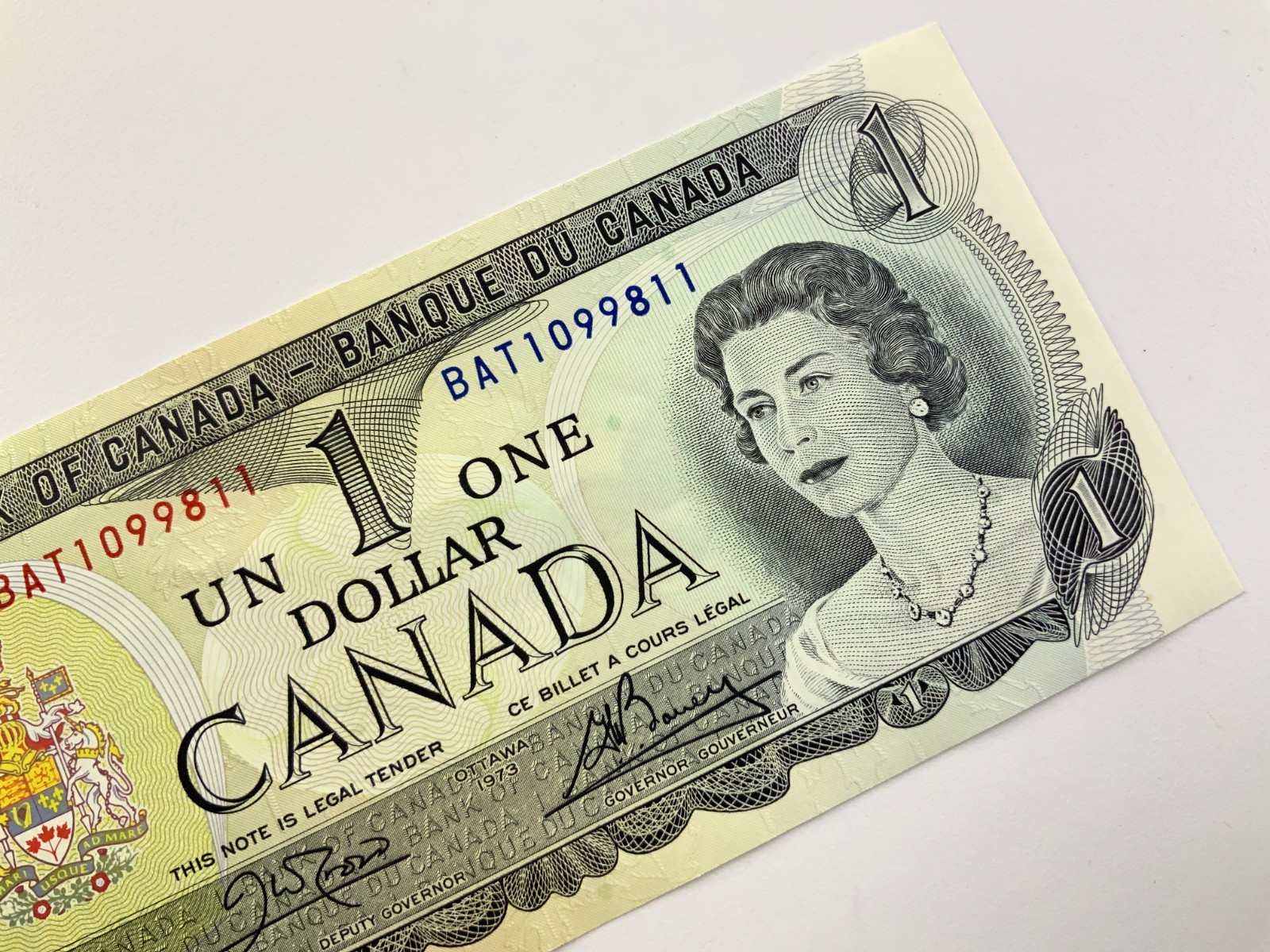 1973 Canada 1 One Dollar Uncirculated Banknote BAT Prefix Crow Bouey JJ323
