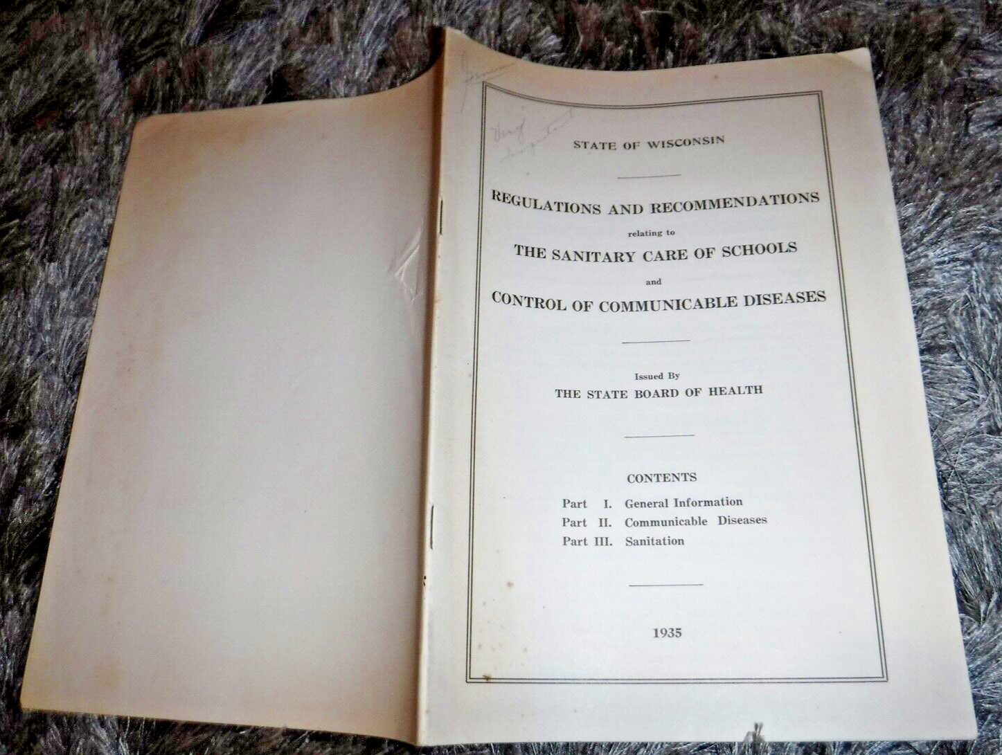 1935 REGULATIONS & RECOMMENDATIONS THE SANITARY CARE & DISEASES SCHOOLS HEALTH