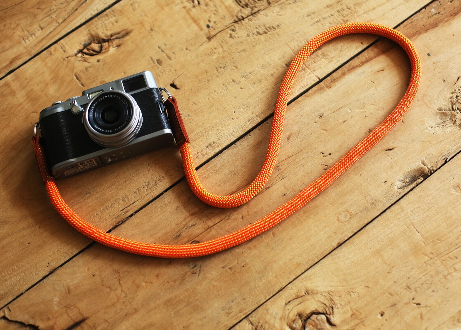 Handmade camera neck shoulder strap orange strong climbing rope