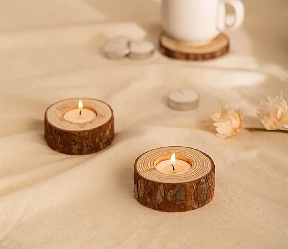 Lawei 20 Pack Wooden Tealight Candle Holder, Wood Votive Natural