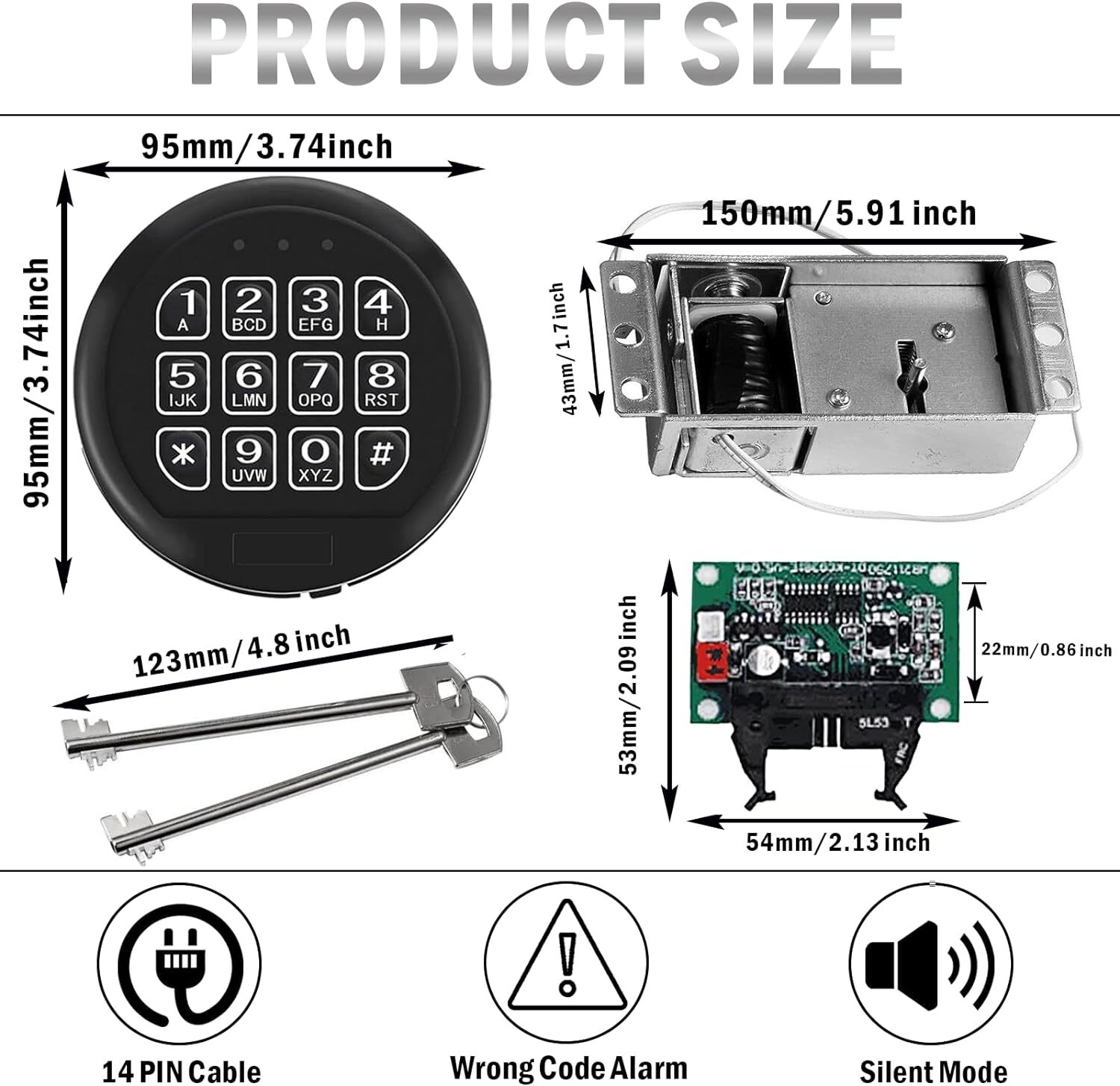 Gun Safe Lock Replacement with 2 Override Keys & Solenoid Black Keypad Safe Lock