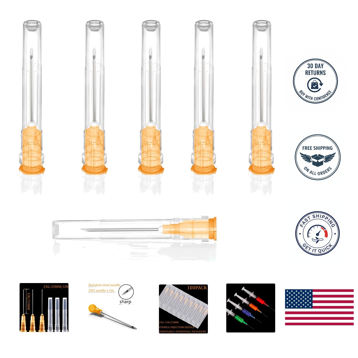 Bulk Supply of 100 25Ga 1-Inch Dispensing Needles - Perfect for Science & Crafts