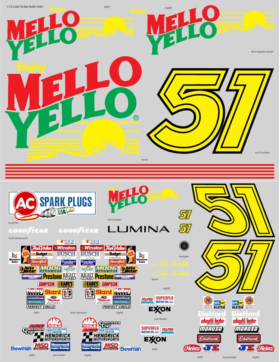 1/12 Scale Days of Thunder Cole Trickle Mello Yello Clear Vinyl Sticker Sheet