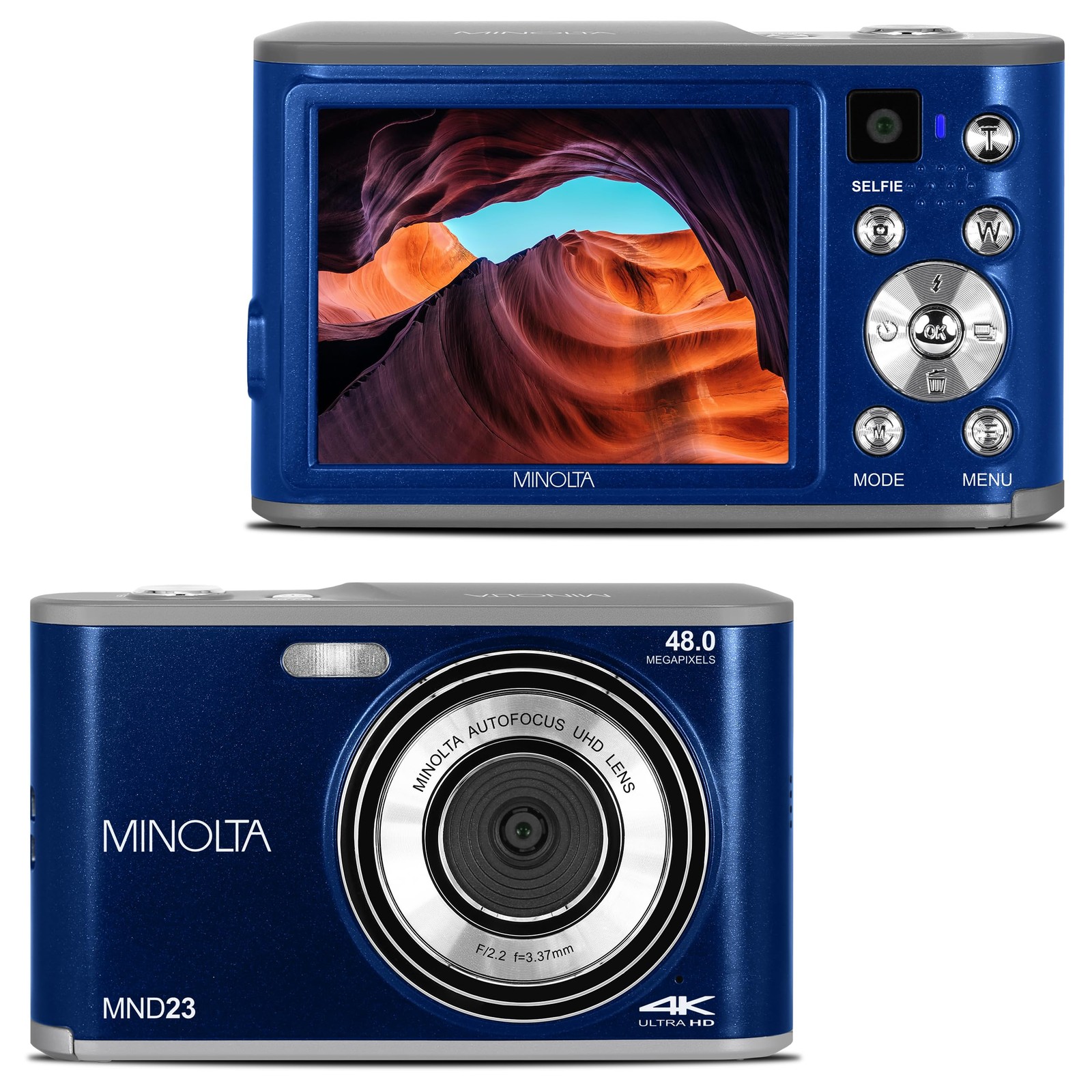 Minolta 48MP Digital Camera Rear Selfie Lens 4K Ultra HD Video 2.8" LCD Screen