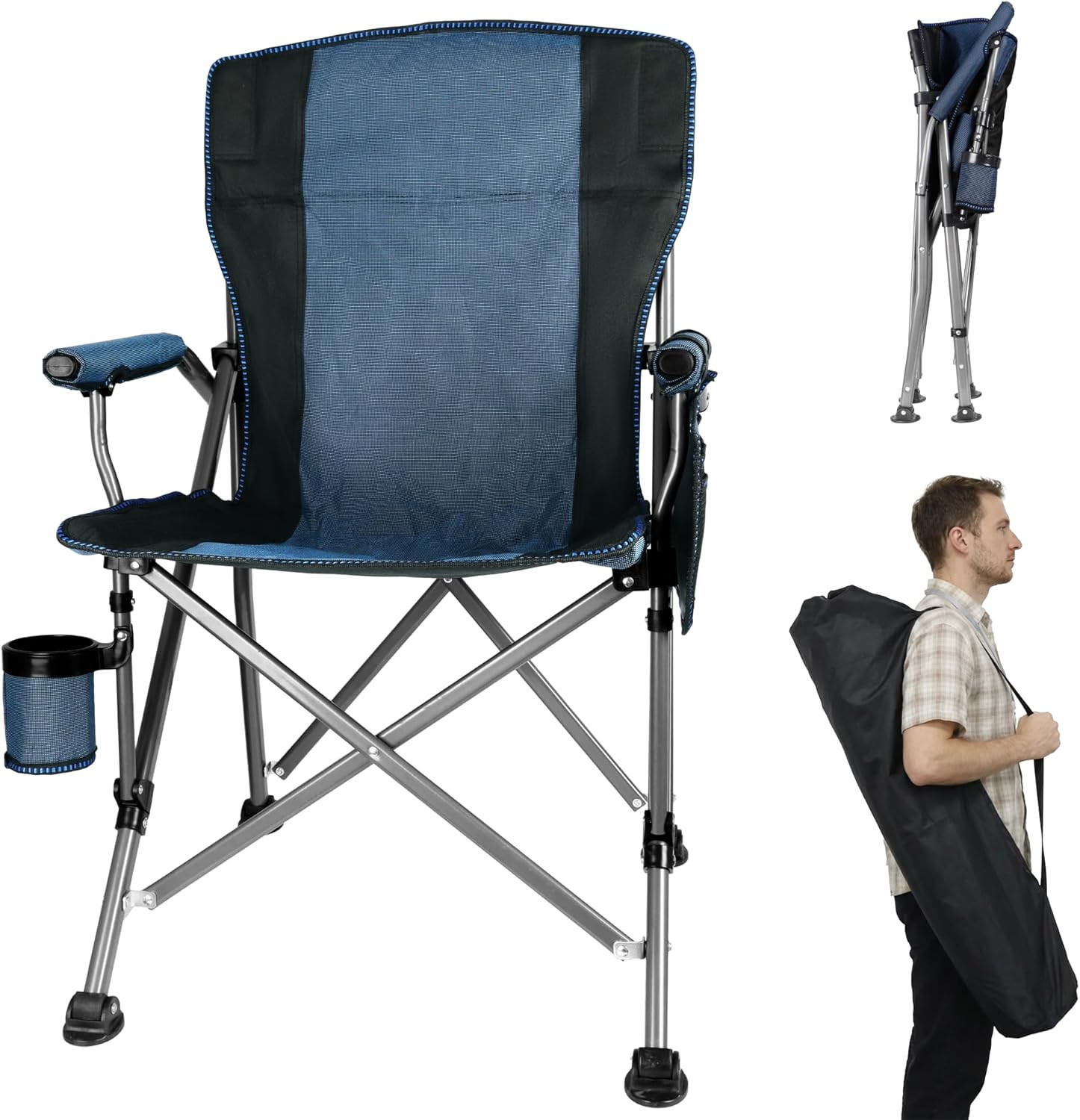 Folding Camping Chair with Cup Holder and Storage Bag, Heavy Duty Support 400 LB